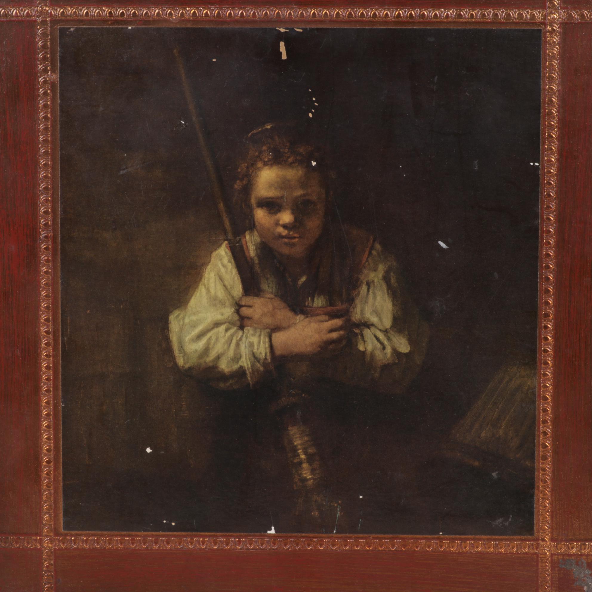 Offset Lithograph After Rembrandt "Girl With A Broom"