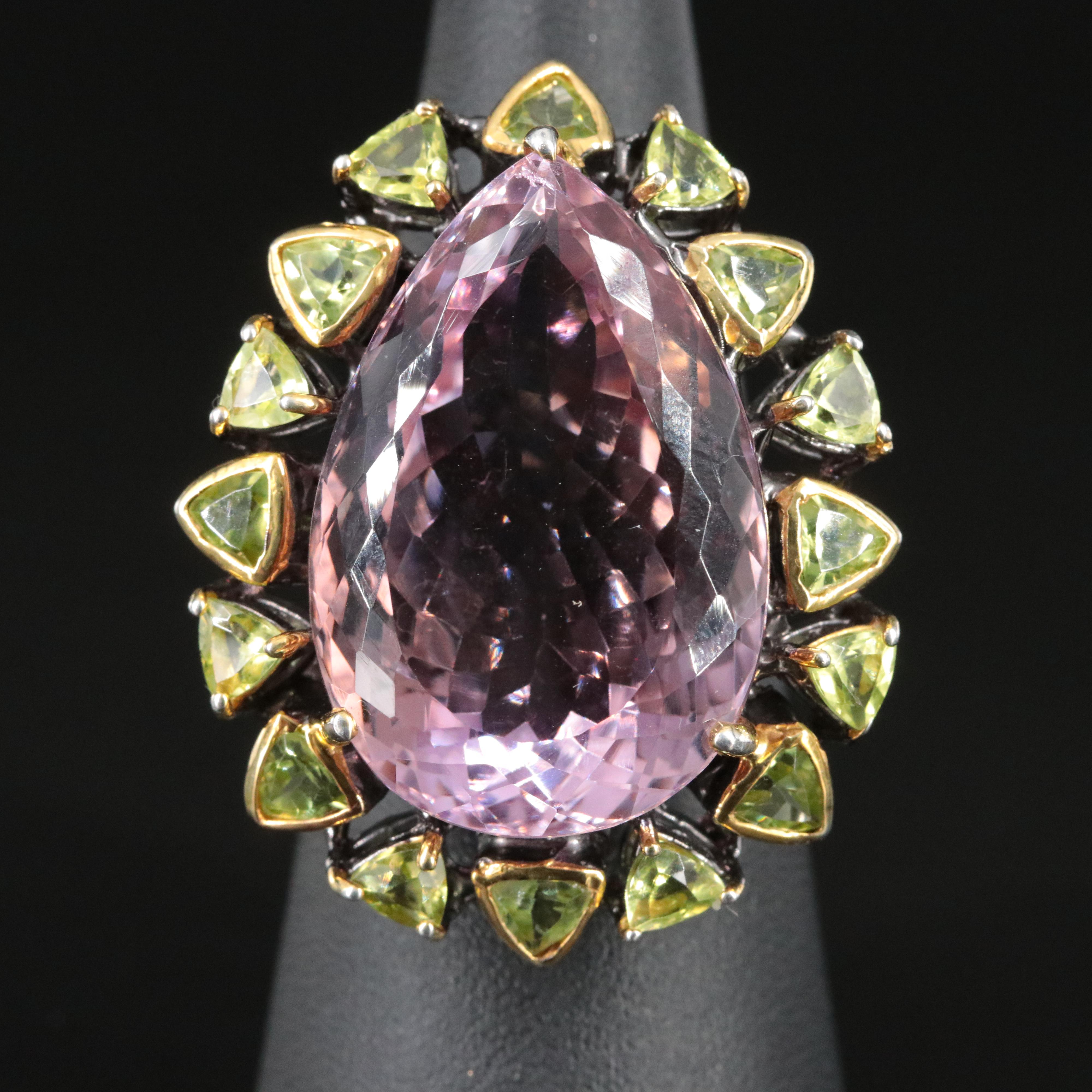 Sterling Amethyst and Peridot Over Sized Ring