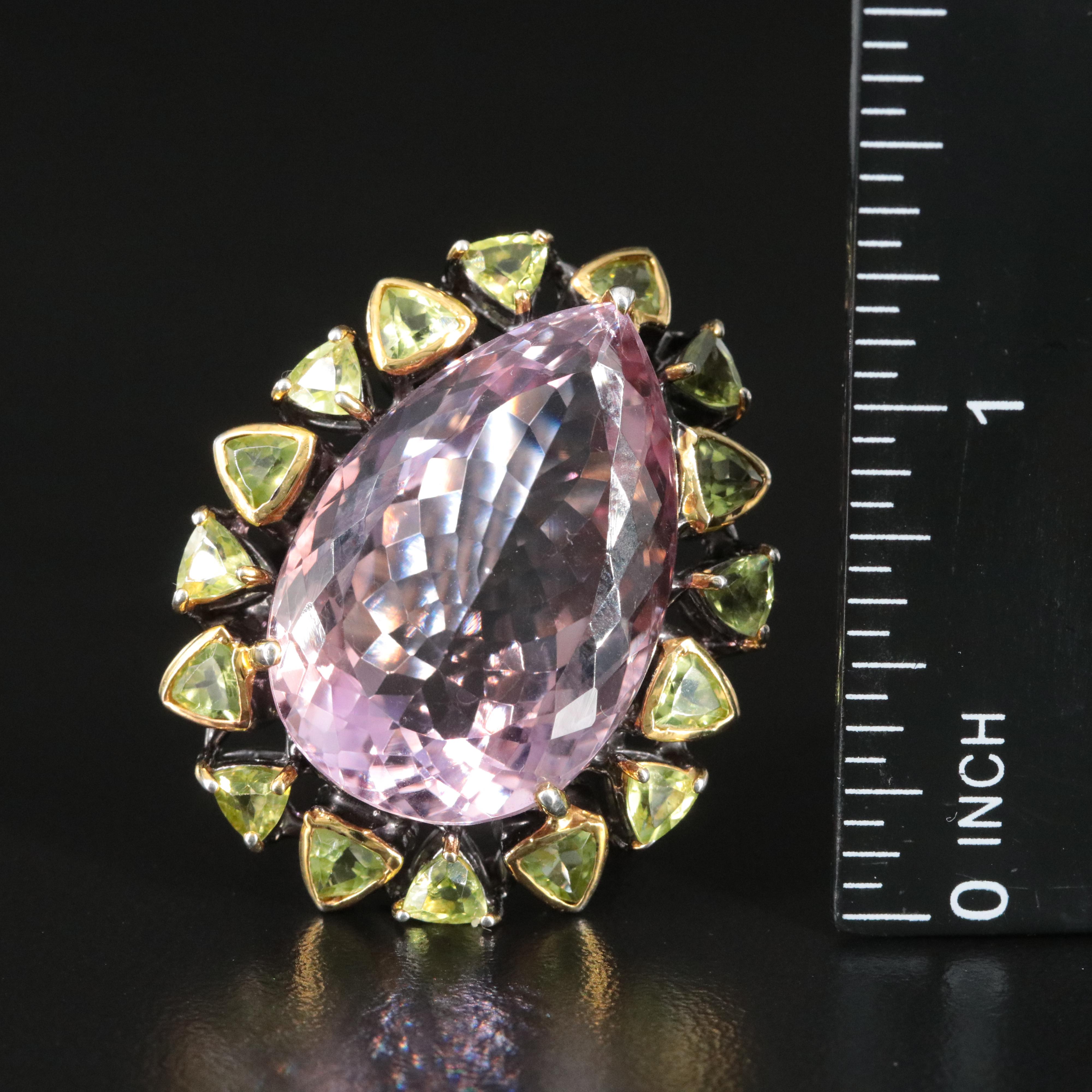 Sterling Amethyst and Peridot Over Sized Ring