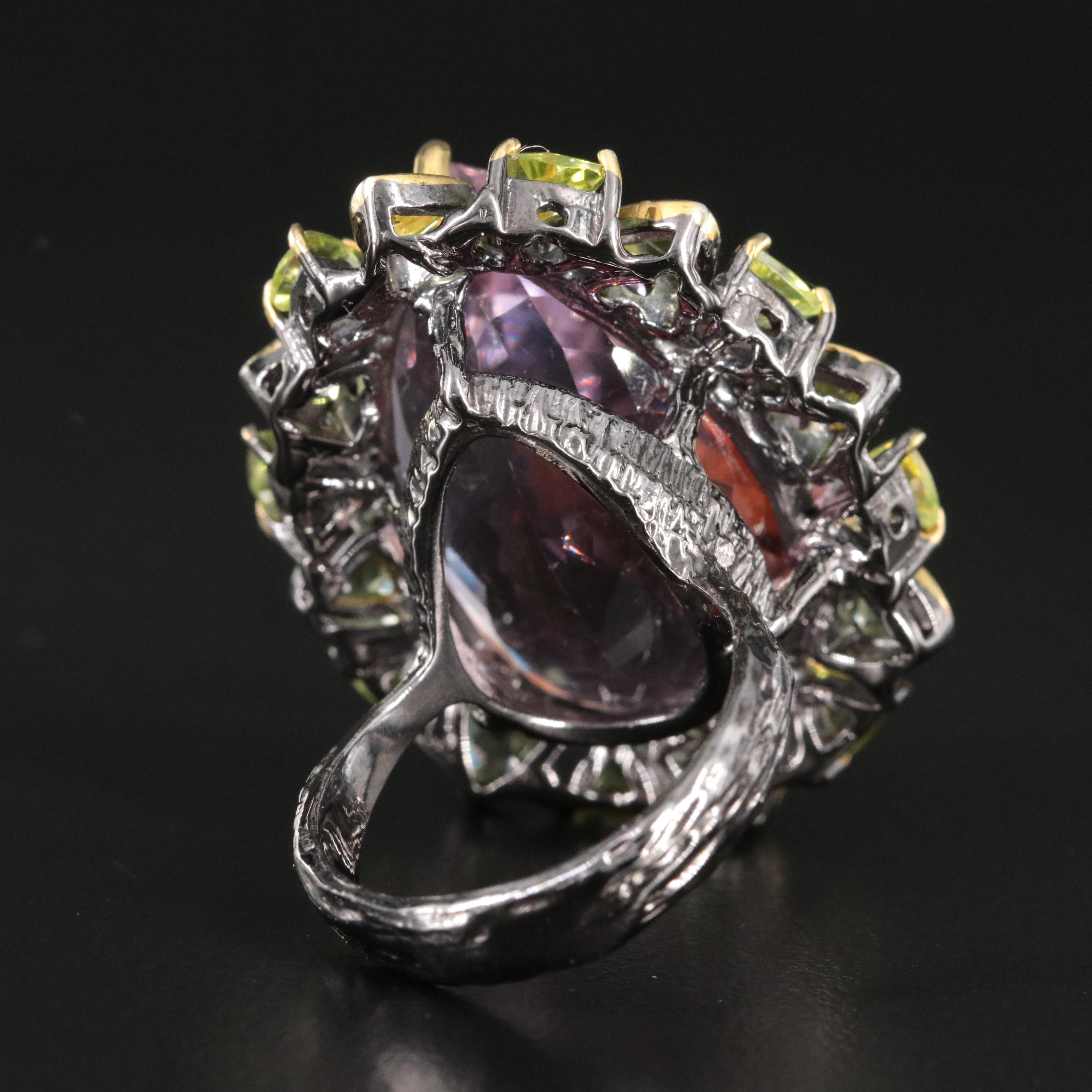Sterling Amethyst and Peridot Over Sized Ring