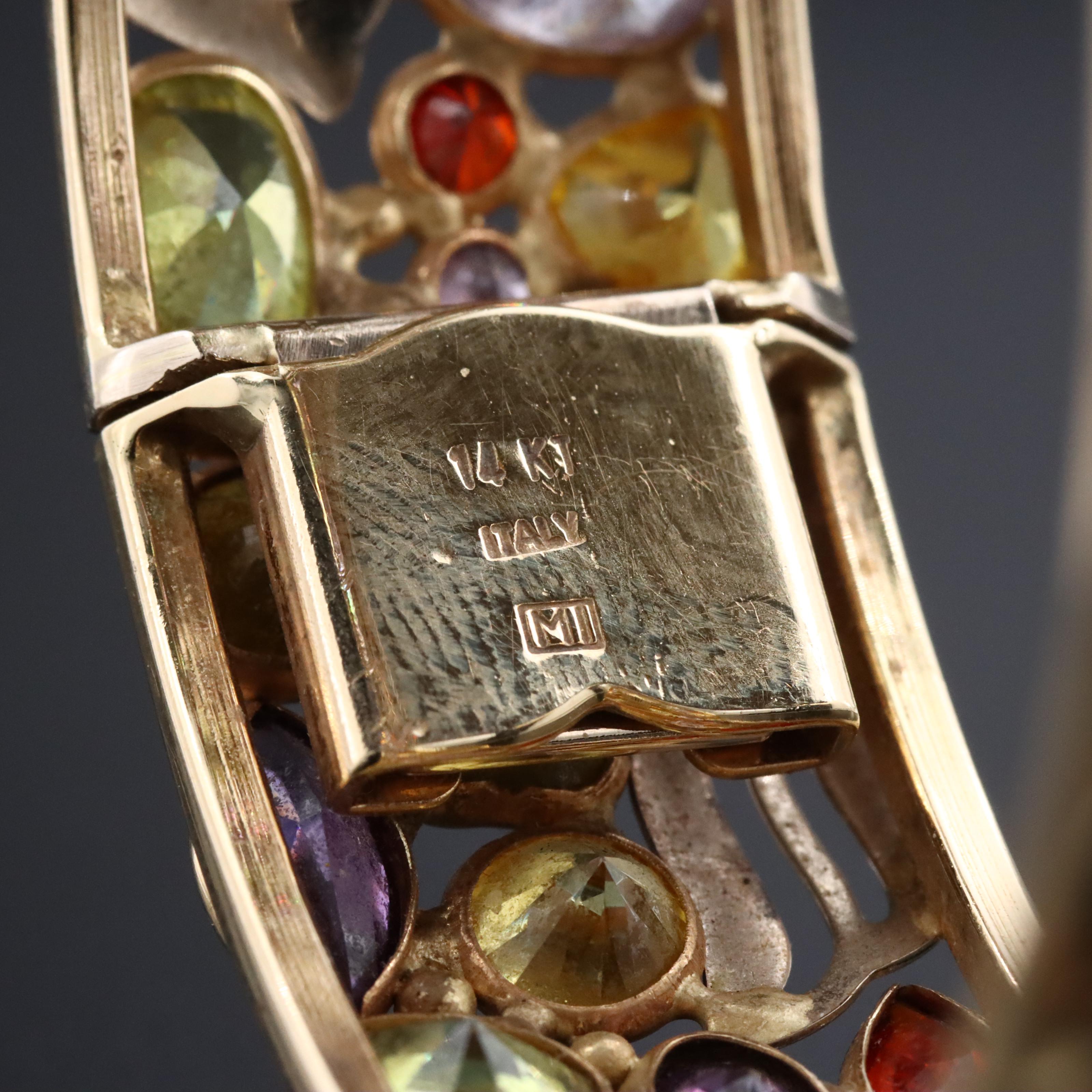 14K Tri-Color CZ and Sapphire Hinged Bangle Bracelet