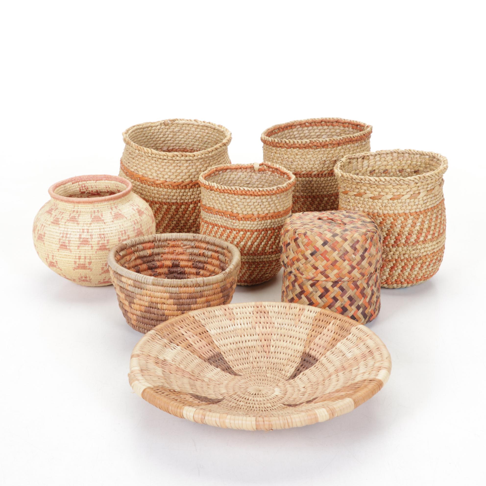 Eight African Woven Grass Baskets, Late 20th to  21st Century
