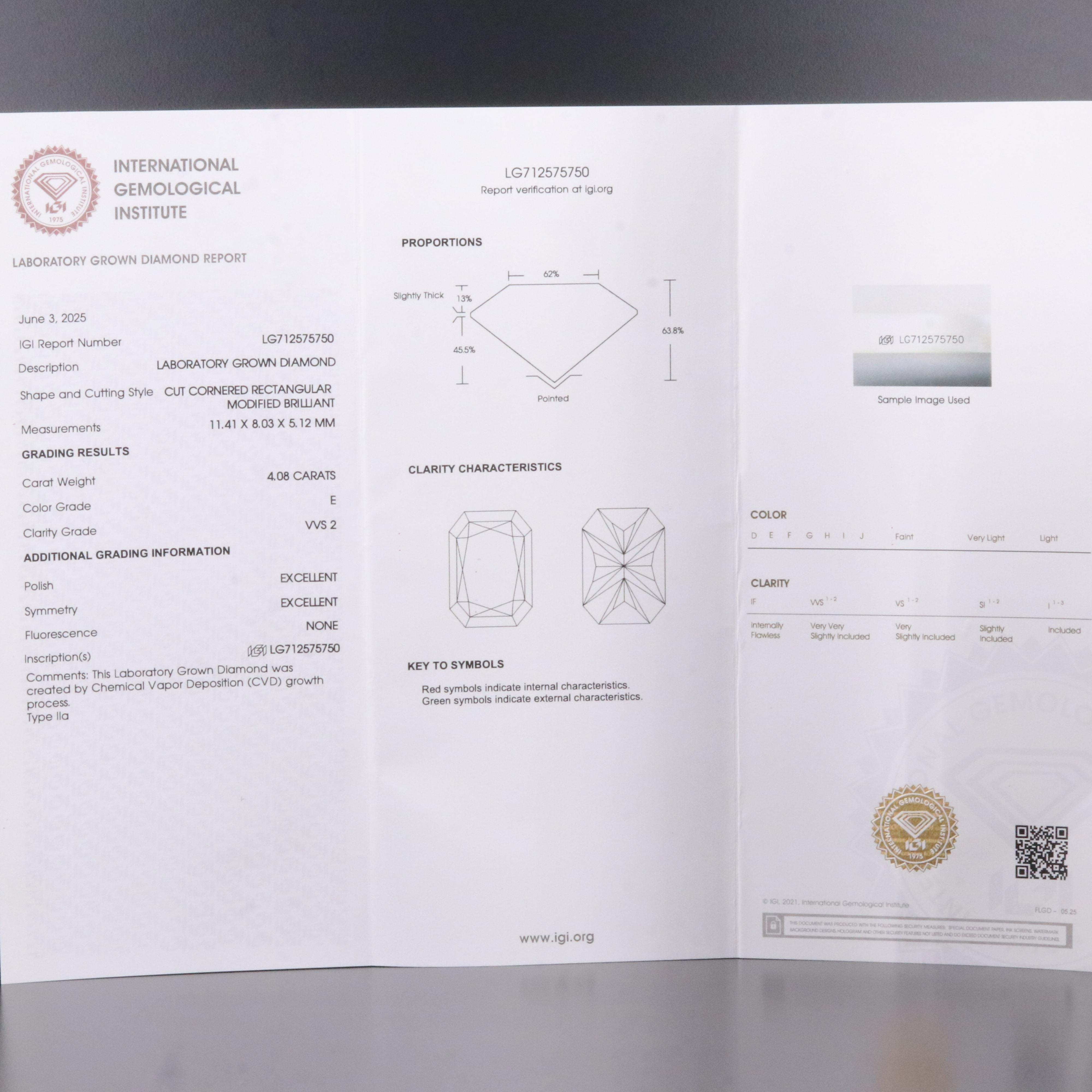 Loose 4.08 CT Lab Grown Diamond with IGI Report