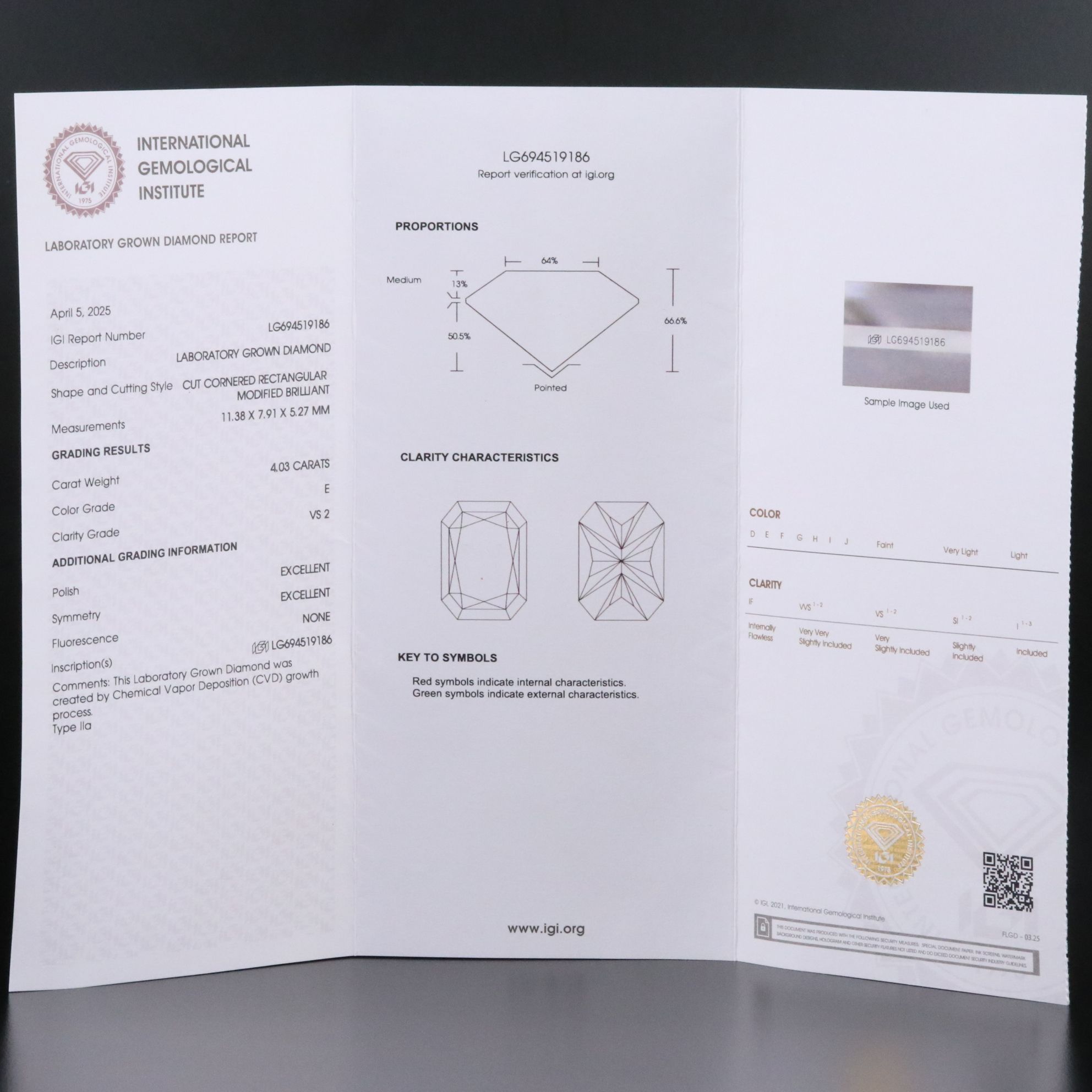 14K 4.03 CT Lab Grown Diamond Solitaire Ring with IGI Report