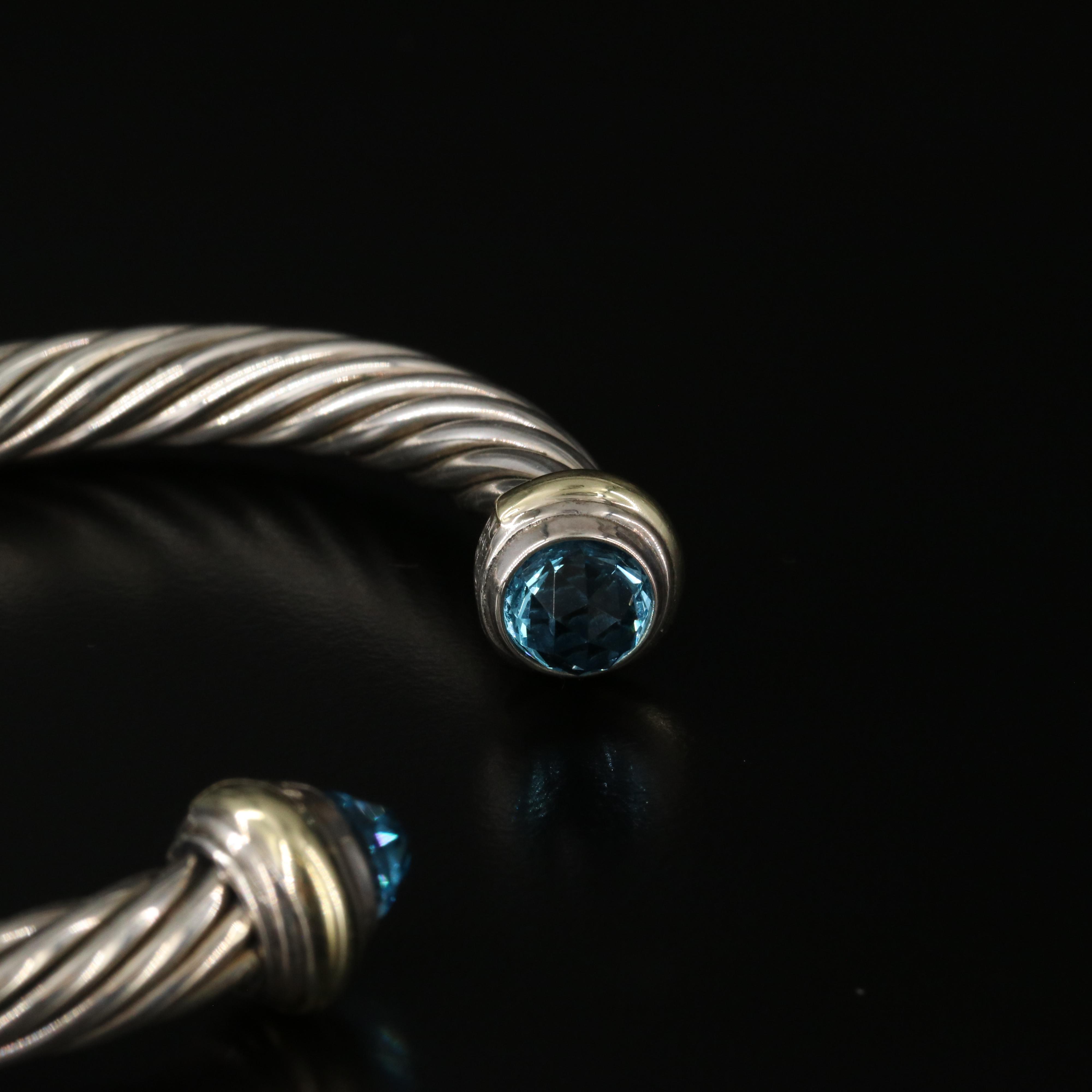 David Yurman Sterling and Blue Topaz Cable Cuff Bracelet with 14K Accents