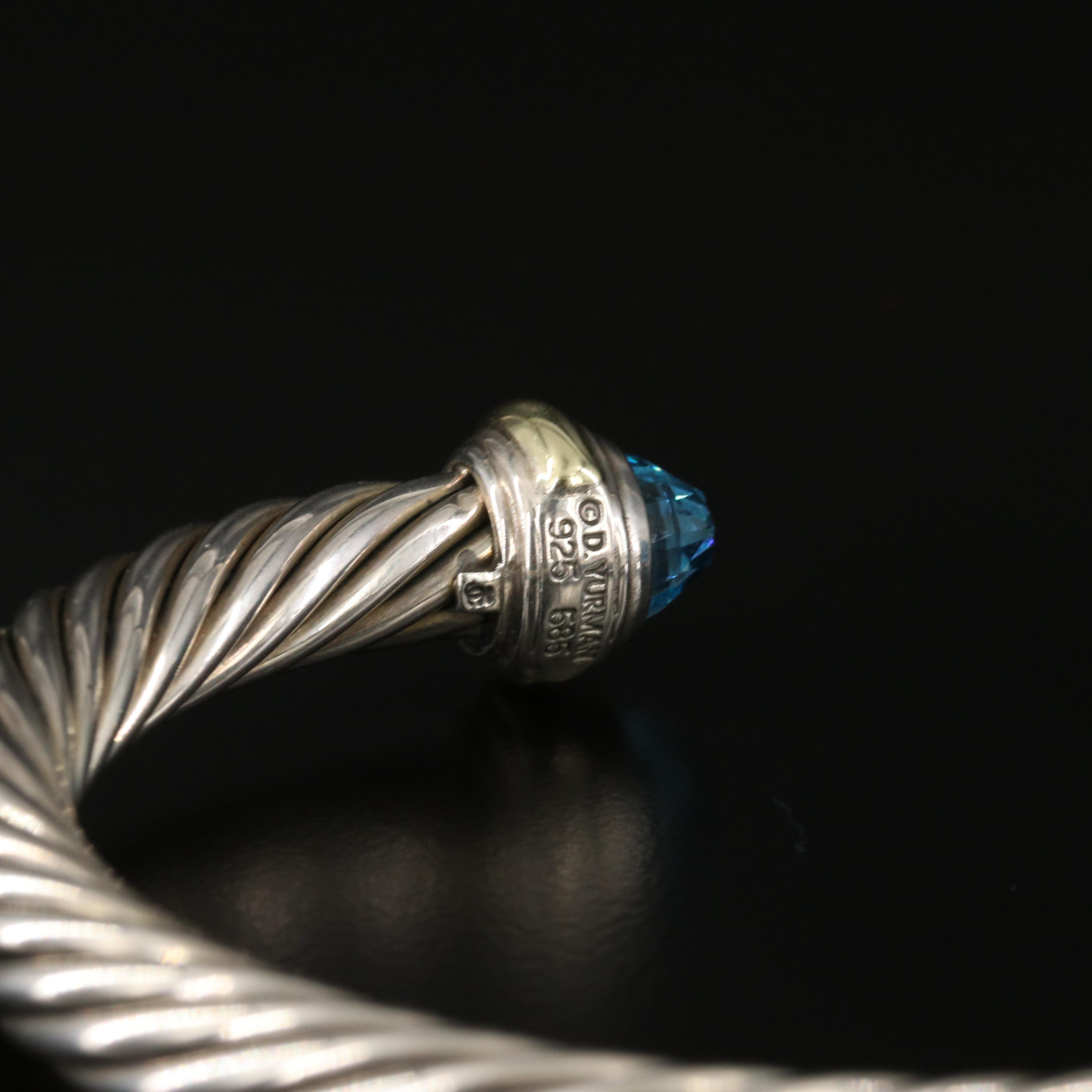 David Yurman Sterling and Blue Topaz Cable Cuff Bracelet with 14K Accents