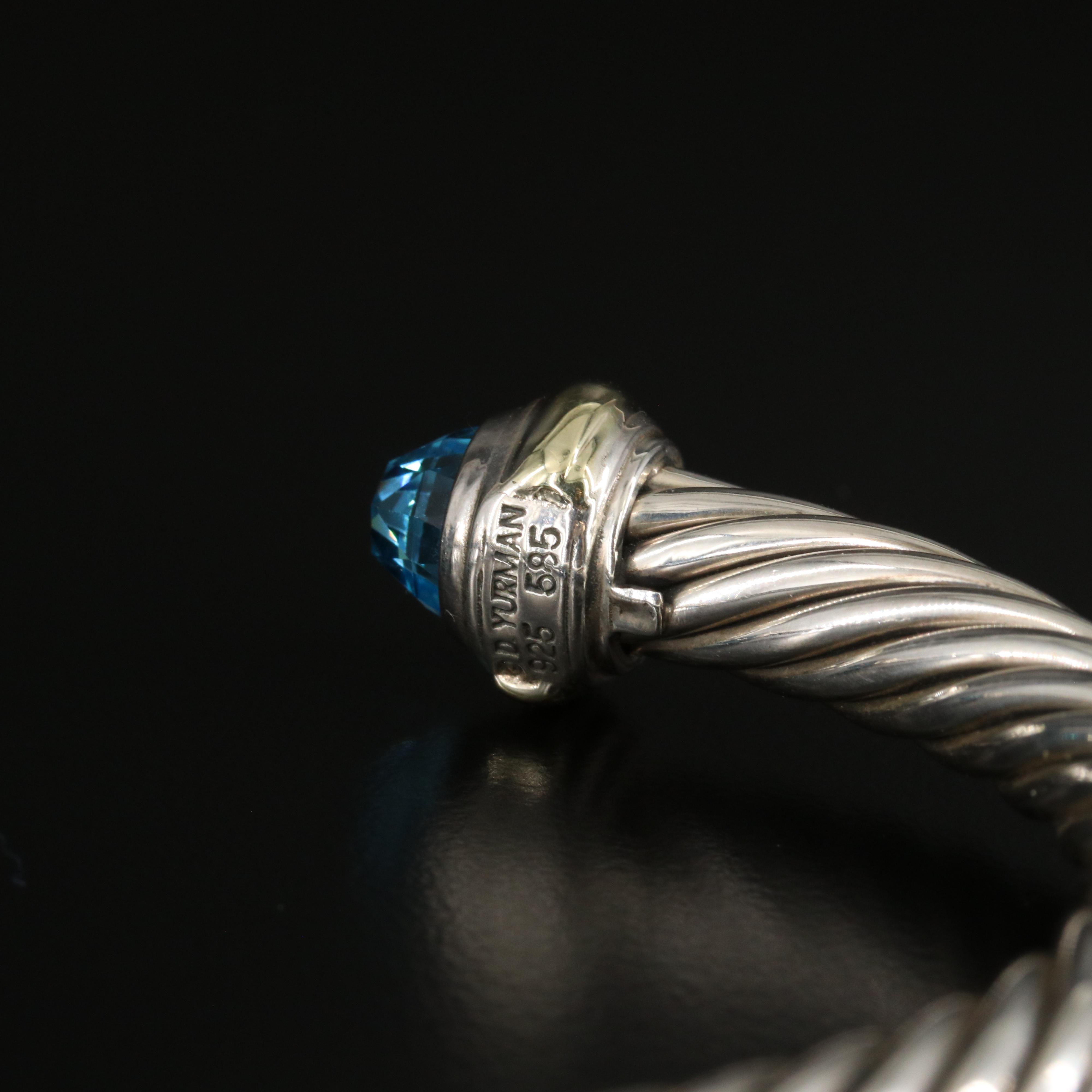 David Yurman Sterling and Blue Topaz Cable Cuff Bracelet with 14K Accents