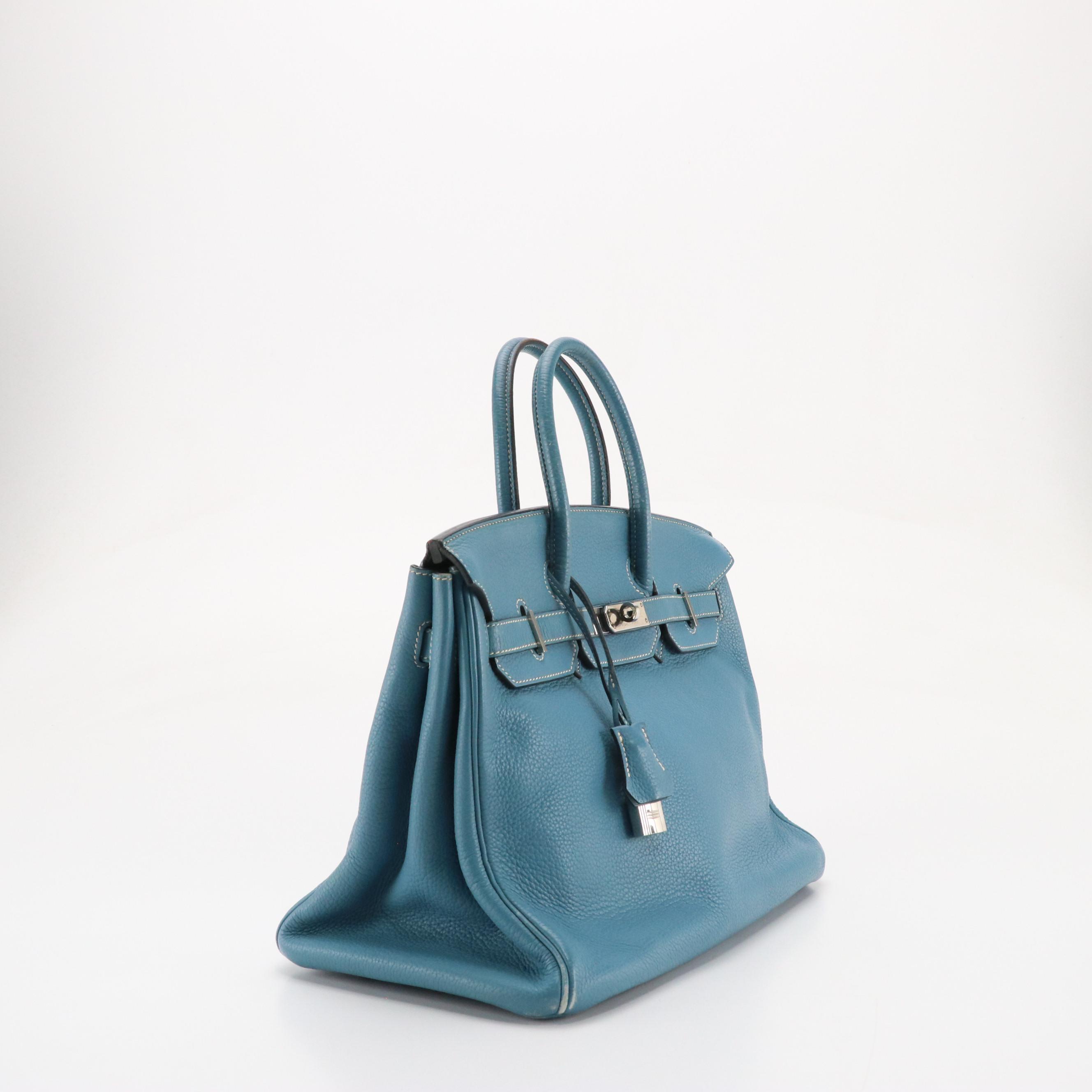 Hermès Birkin 35 Satchel in Blue Clemence Leather