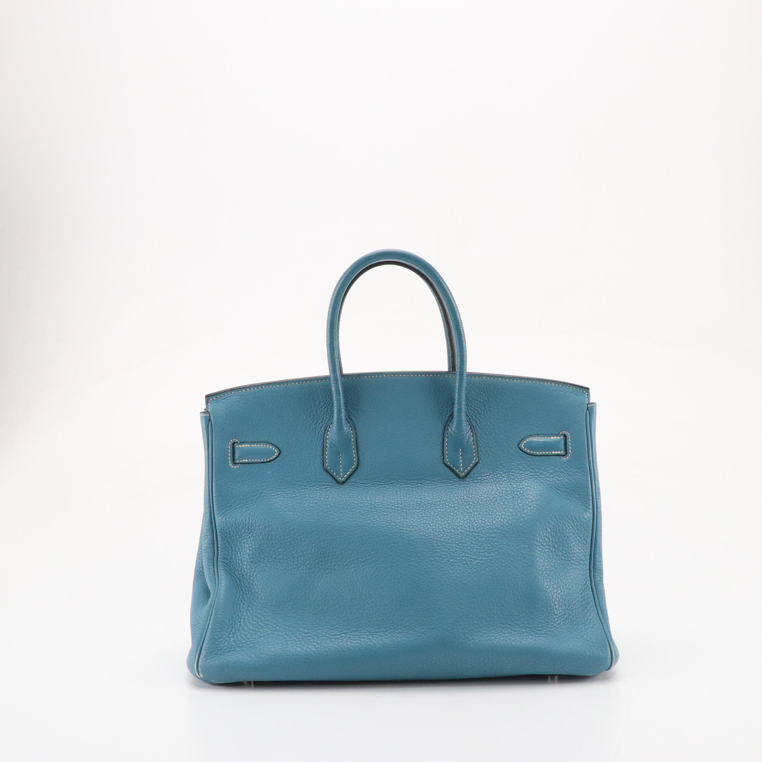 Hermès Birkin 35 Satchel in Blue Clemence Leather