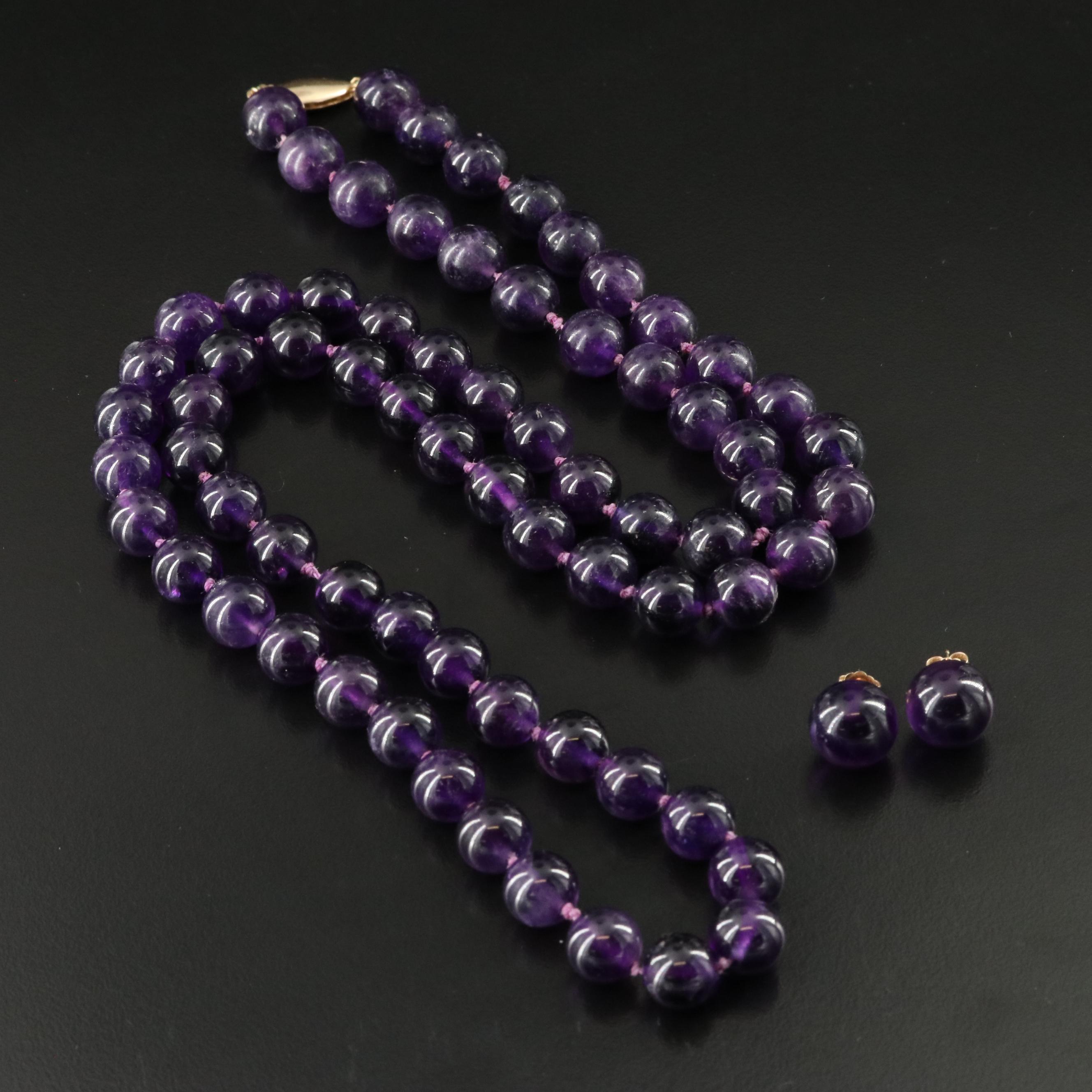 Amethyst Necklace with 14K Clasp and Earrings