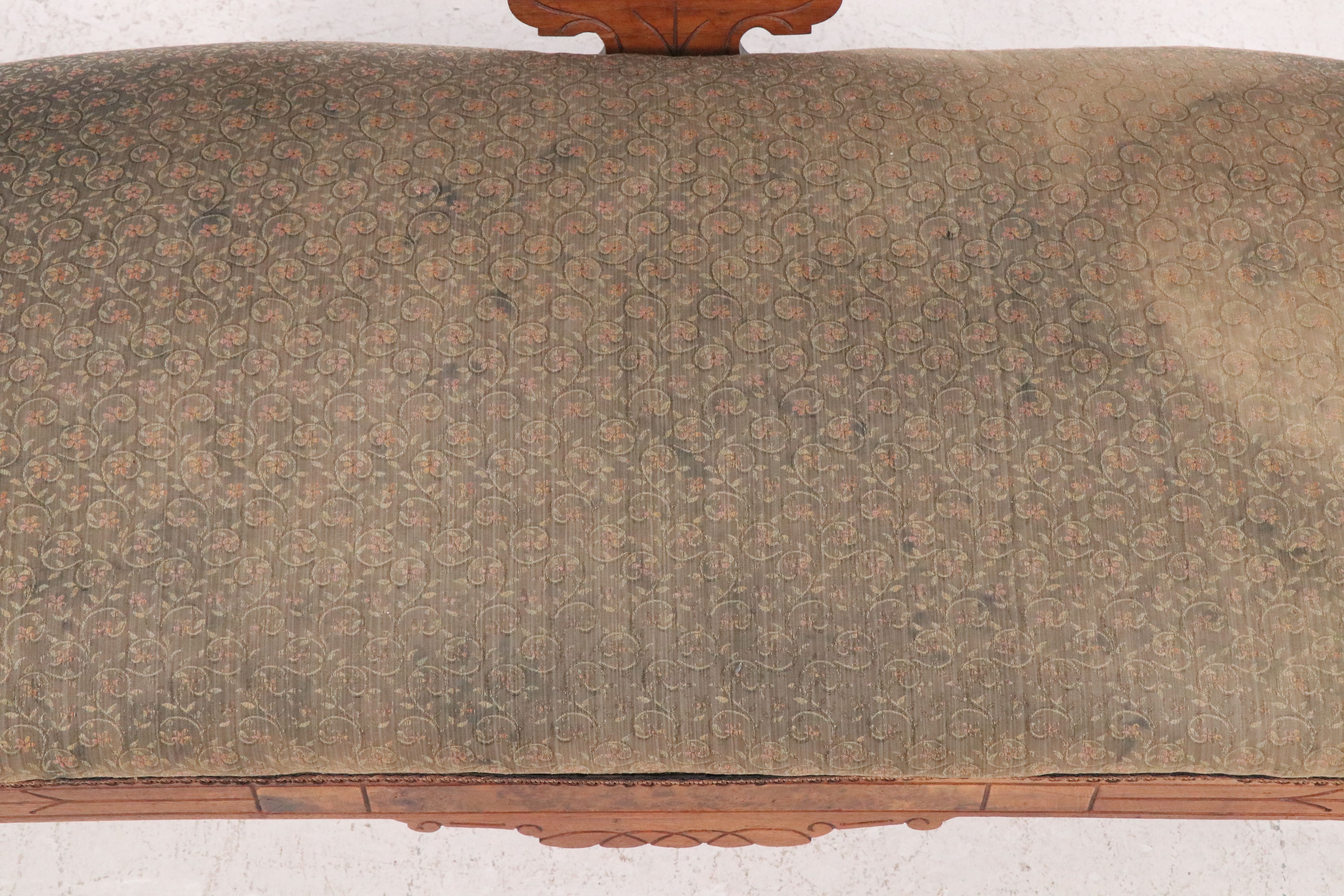 Victorian Eastlake Carved Walnut and Burl Wood Settee, Late 19th/Early 20th C.