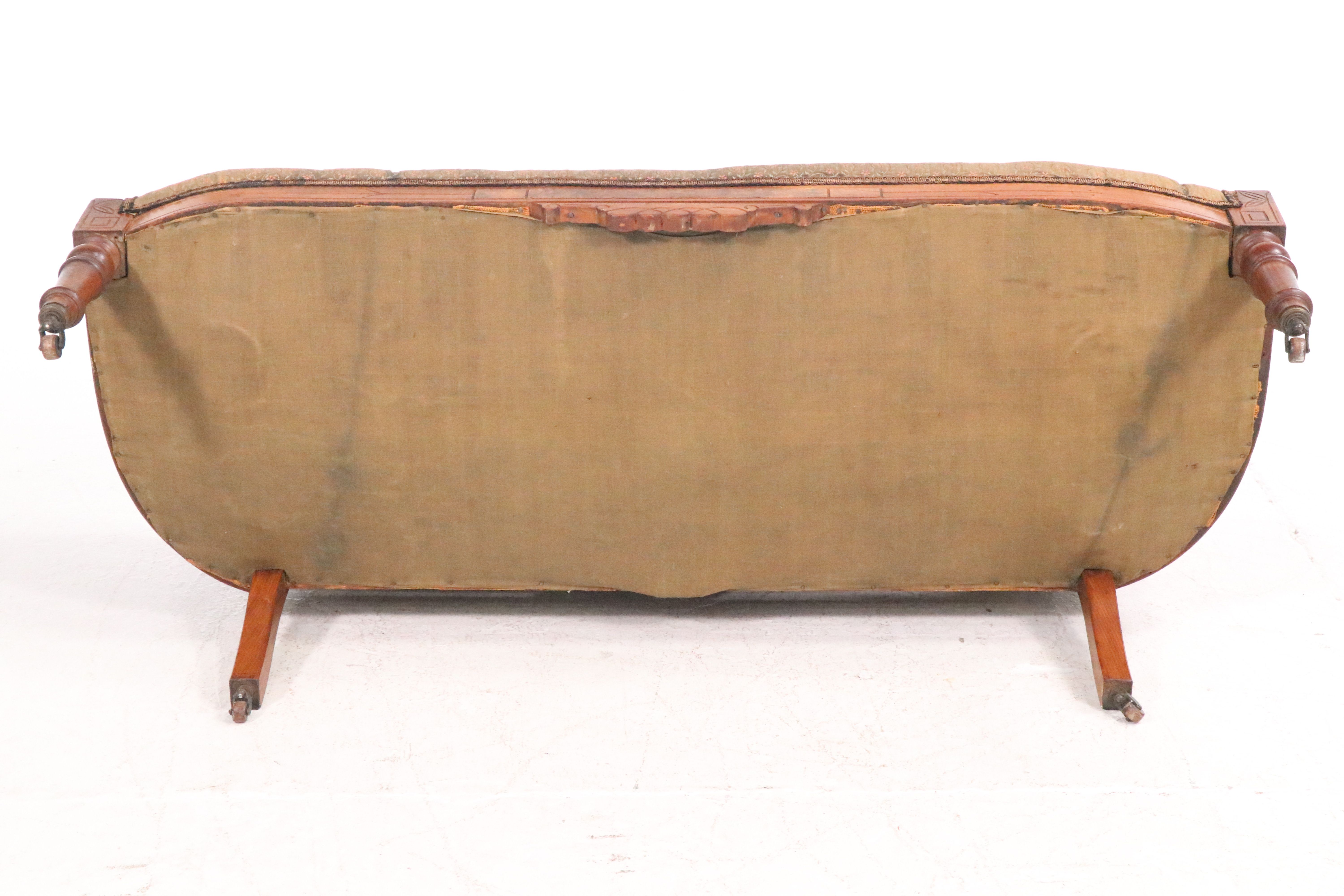 Victorian Eastlake Carved Walnut and Burl Wood Settee, Late 19th/Early 20th C.