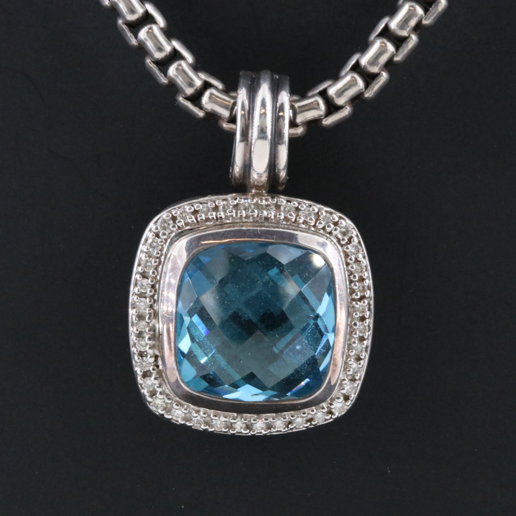 David Yurman Albion Sterling Blue Topaz and Diamond Enhancer Pendant Necklace