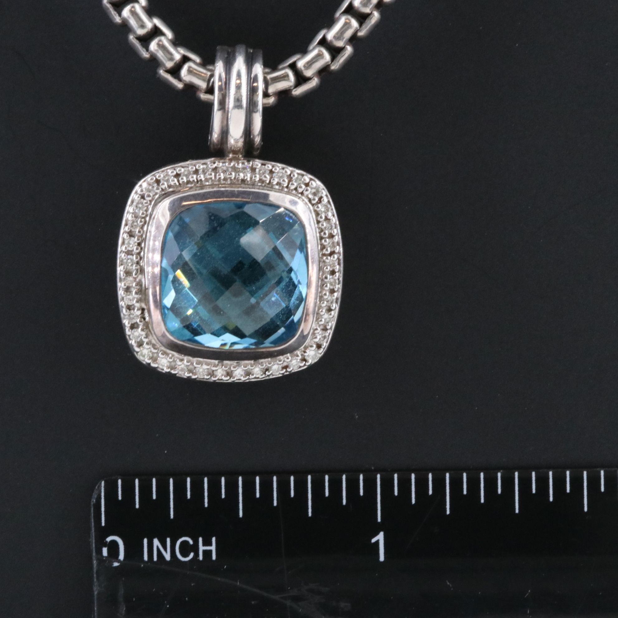 David Yurman Albion Sterling Blue Topaz and Diamond Enhancer Pendant Necklace