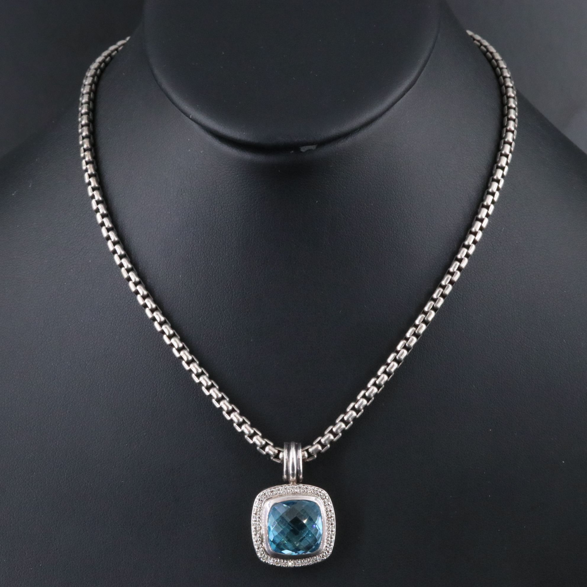 David Yurman Albion Sterling Blue Topaz and Diamond Enhancer Pendant Necklace