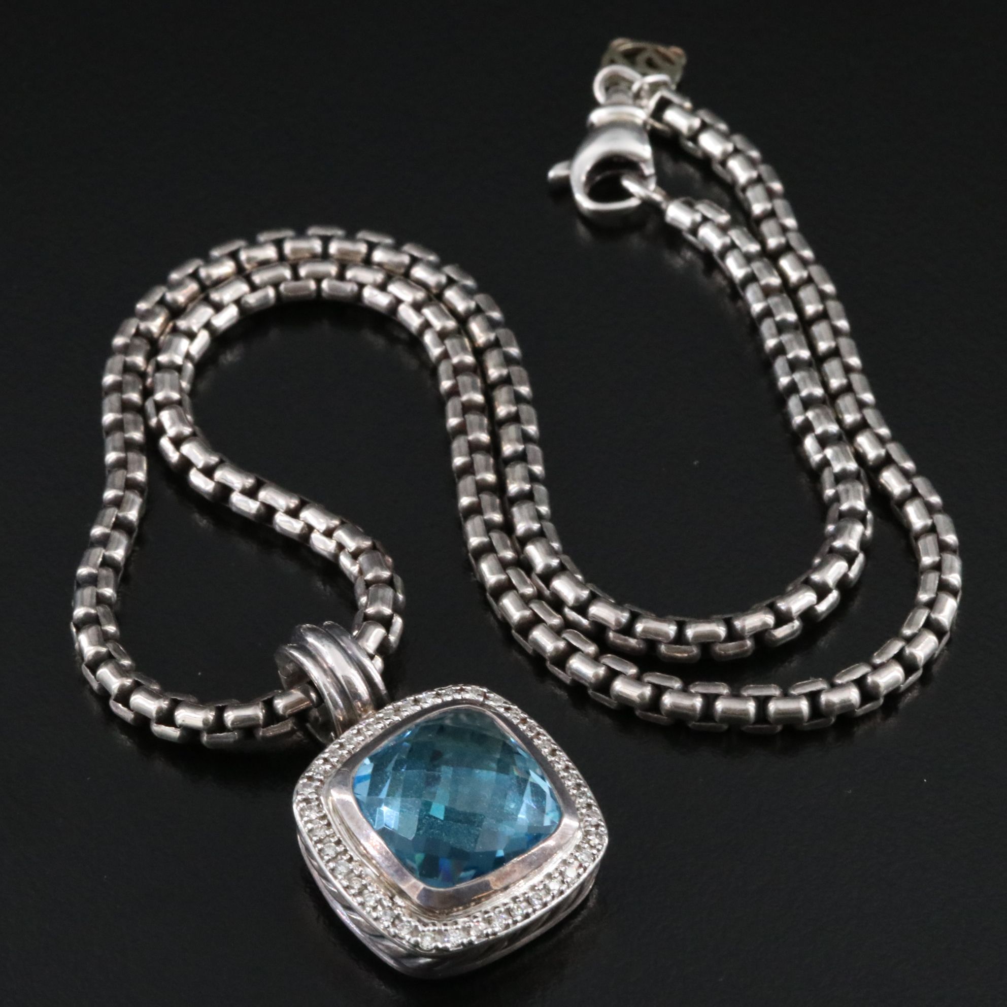 David Yurman Albion Sterling Blue Topaz and Diamond Enhancer Pendant Necklace