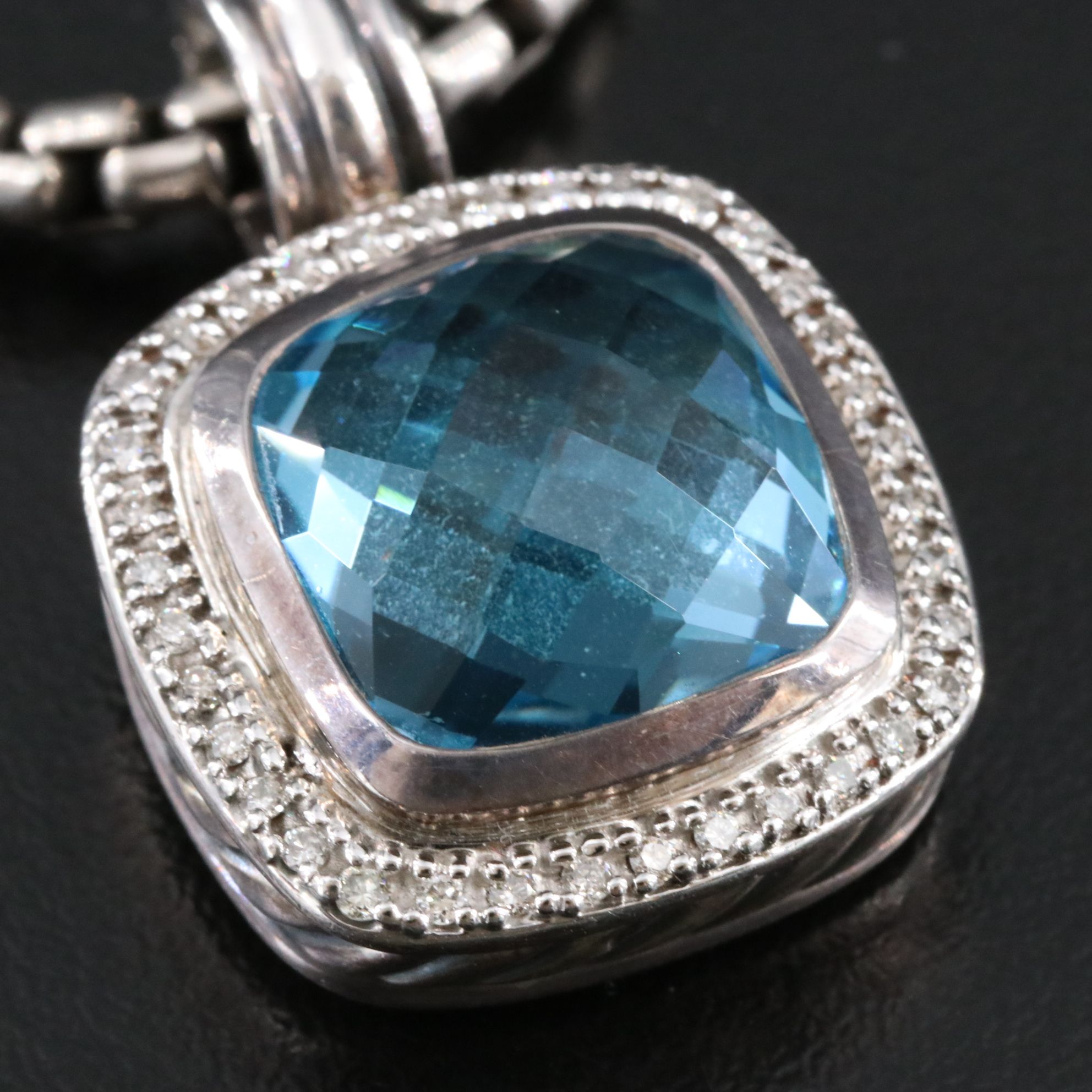 David Yurman Albion Sterling Blue Topaz and Diamond Enhancer Pendant Necklace