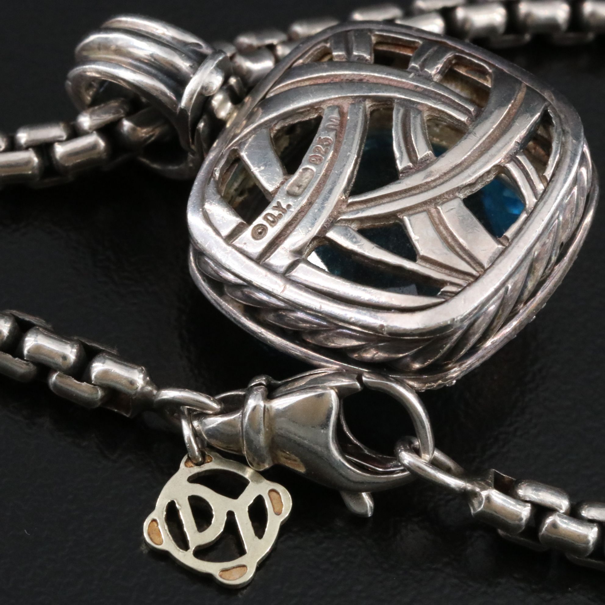 David Yurman Albion Sterling Blue Topaz and Diamond Enhancer Pendant Necklace