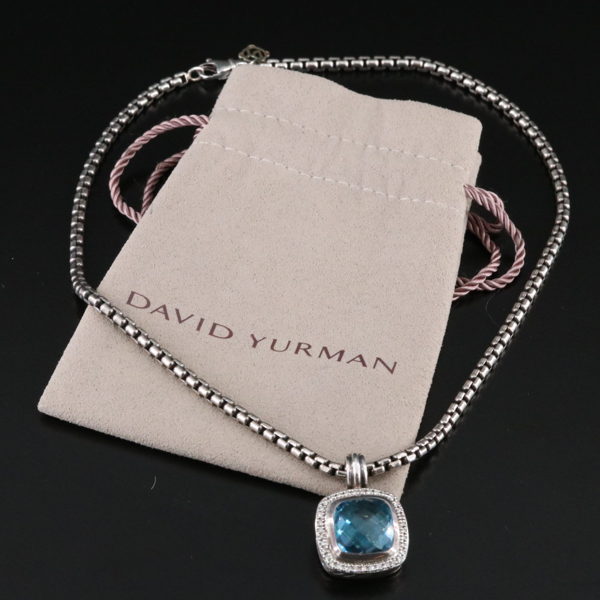 David Yurman Albion Sterling Blue Topaz and Diamond Enhancer Pendant Necklace