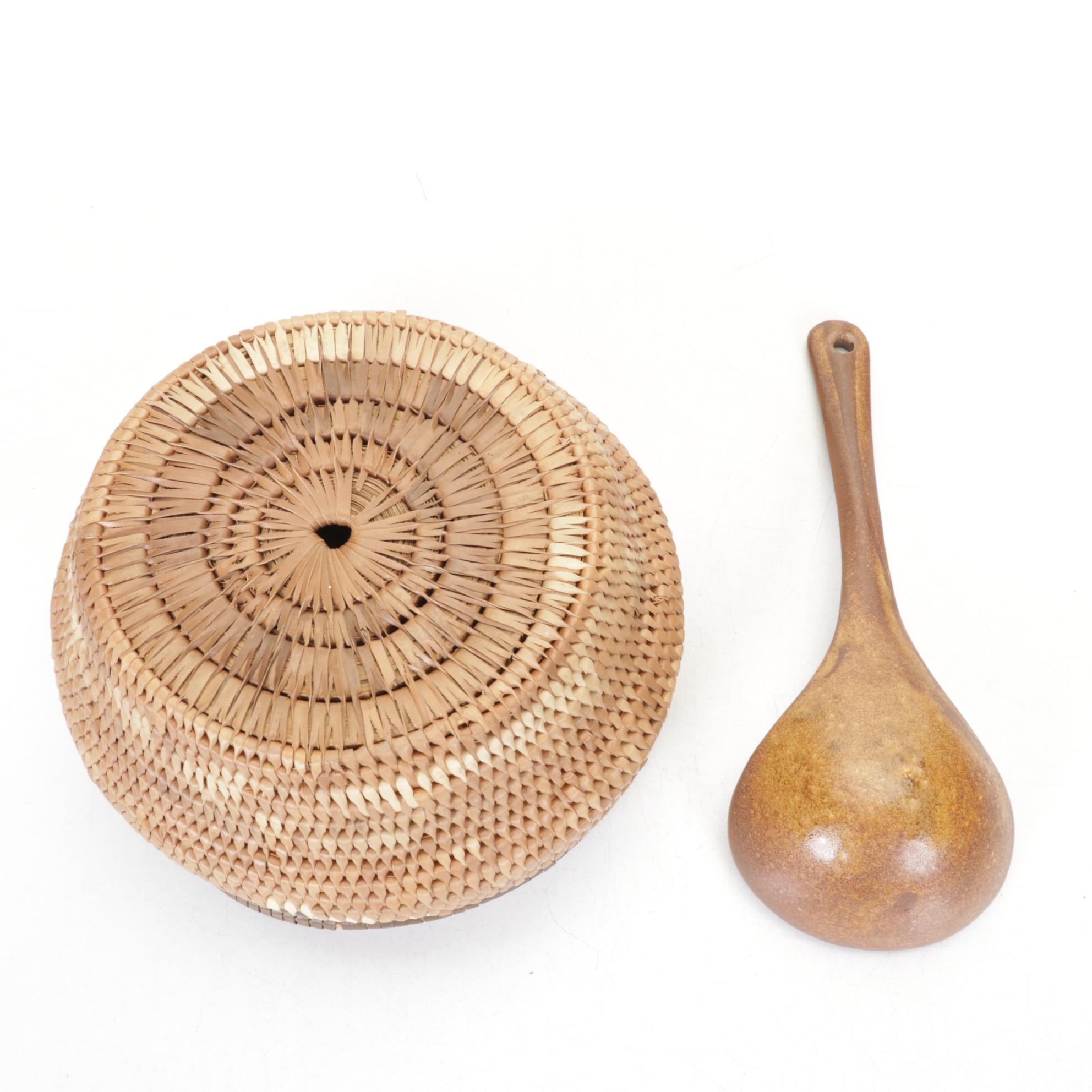Yekuana Basket with Ethiopian Tray and Coiled Bowl, and Ladle