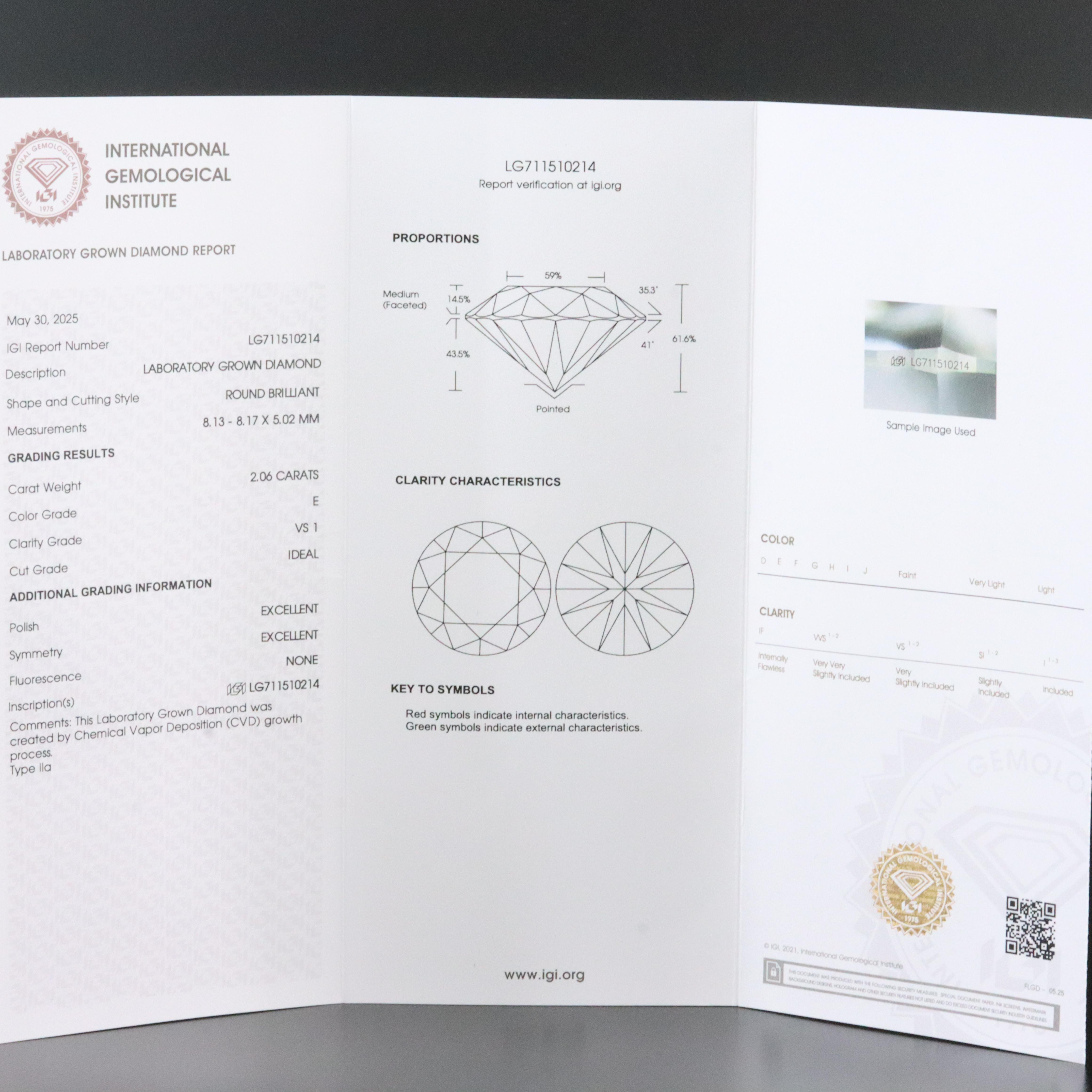 14K 2.06 CT Lab Grown Diamond Pendant with IGI Report