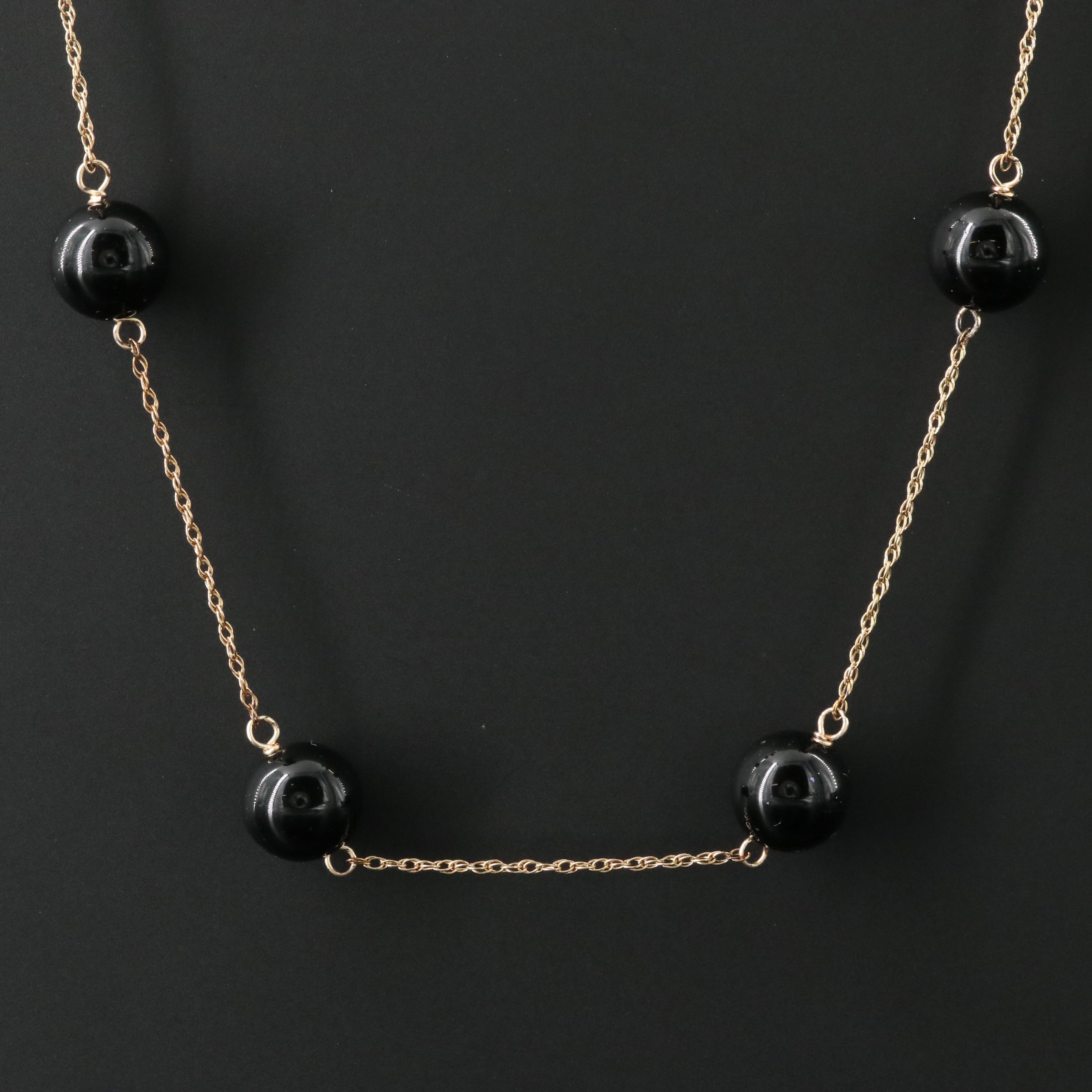 14K Black Onyx Station Necklace