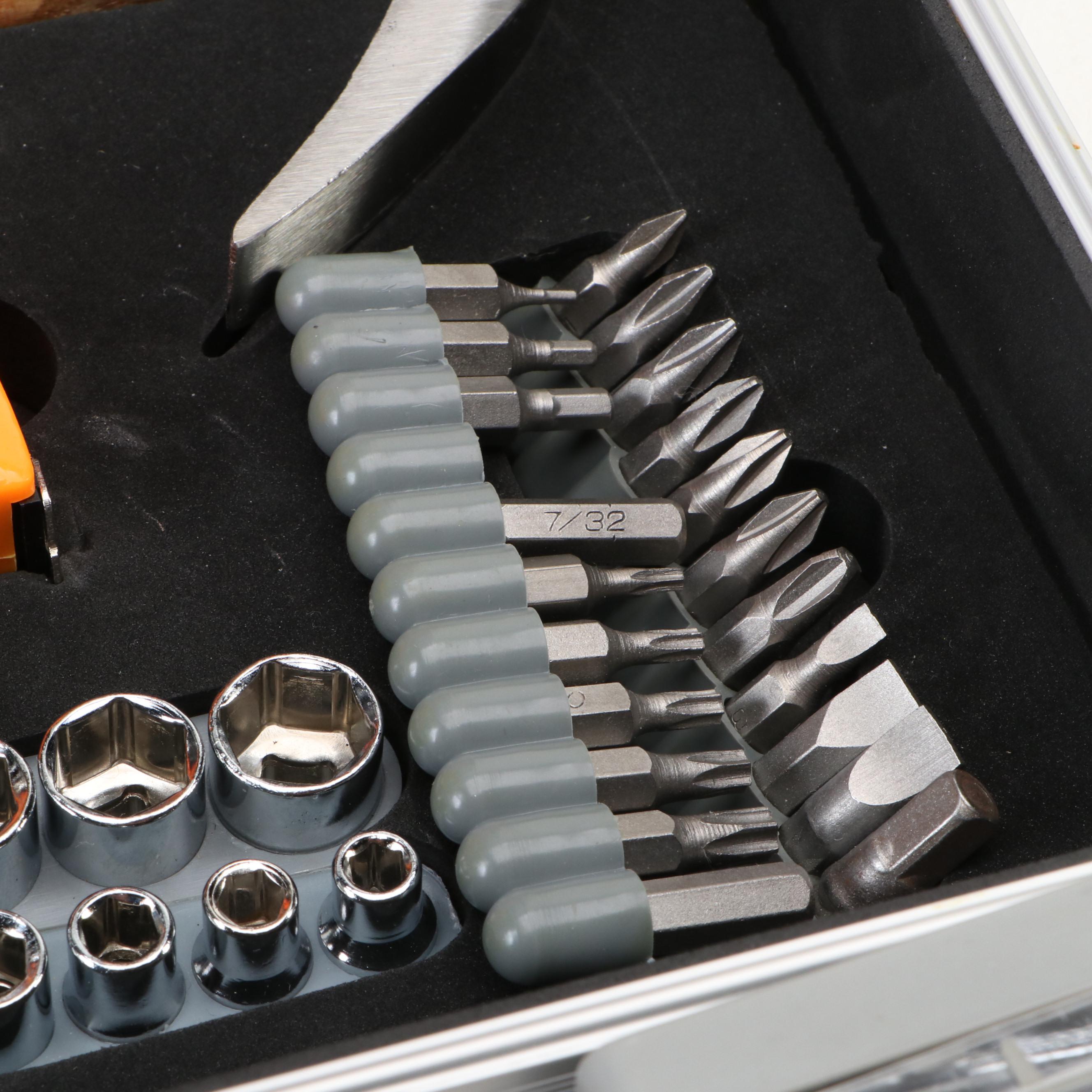 Combination Lock Metal Tool Carrying Case with Hand Tools