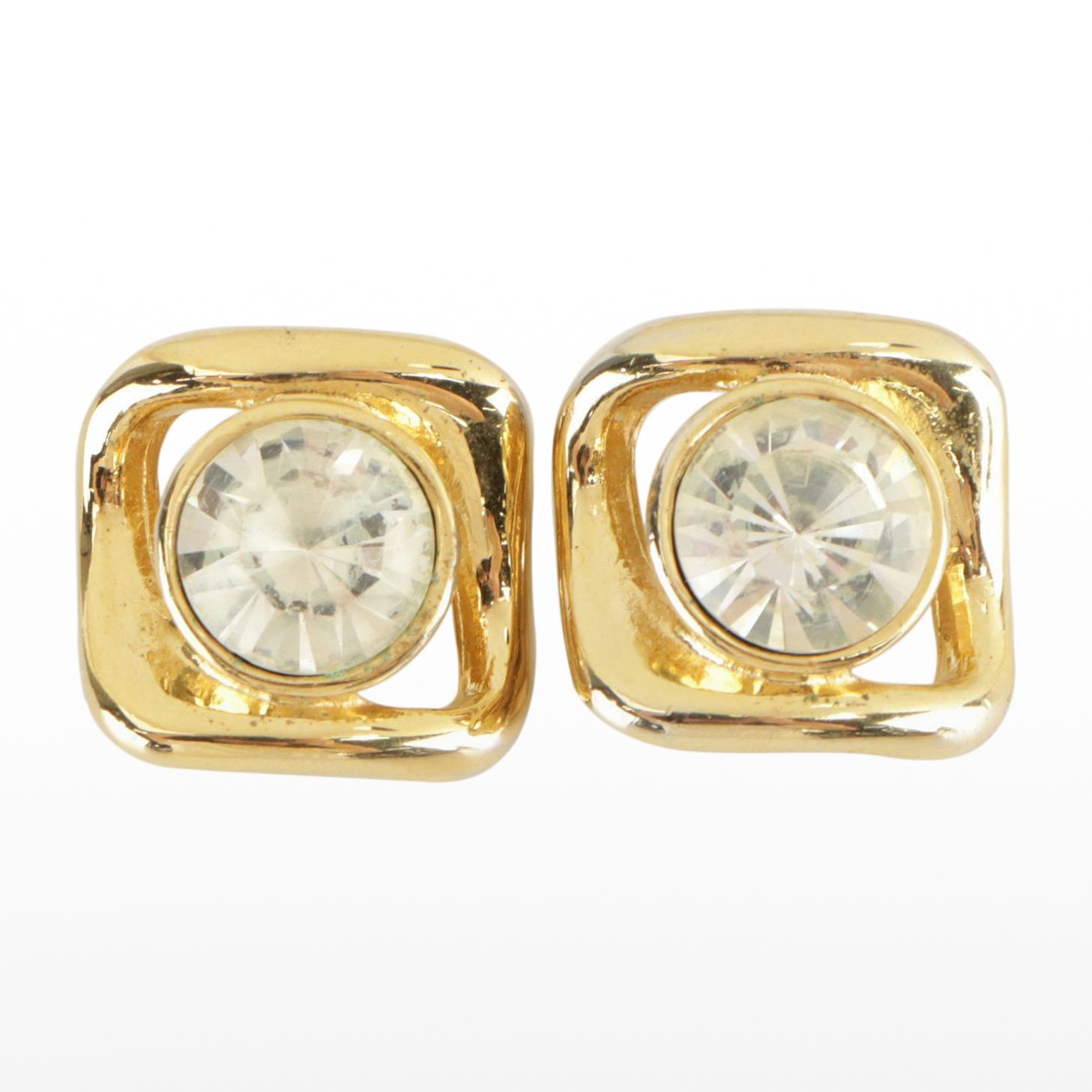 Yves Saint Laurent Openwork Clip Back Earrings with Bezel Set Faceted Cut Glass