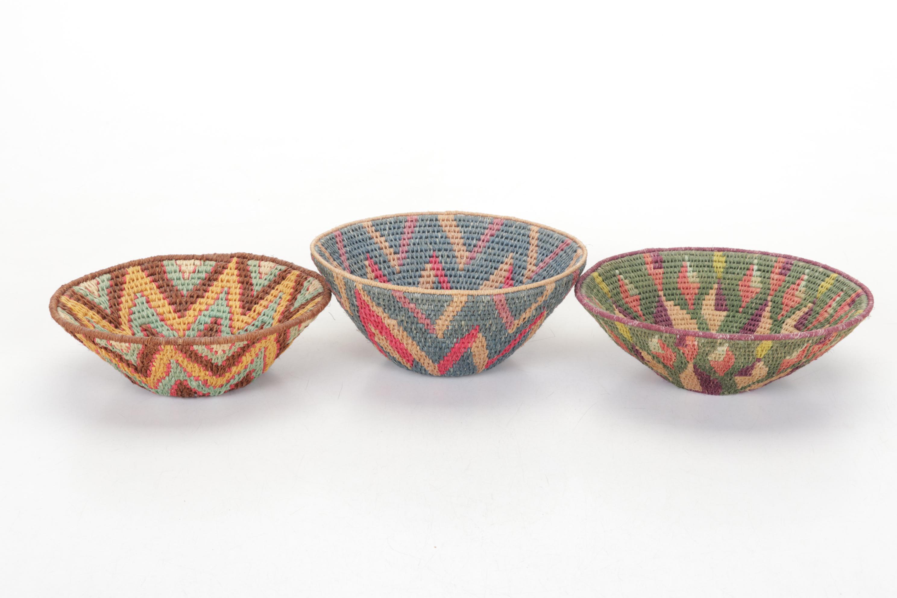 African Nubian, Swazi & Other Woven Baskets and Bamboo Trivet