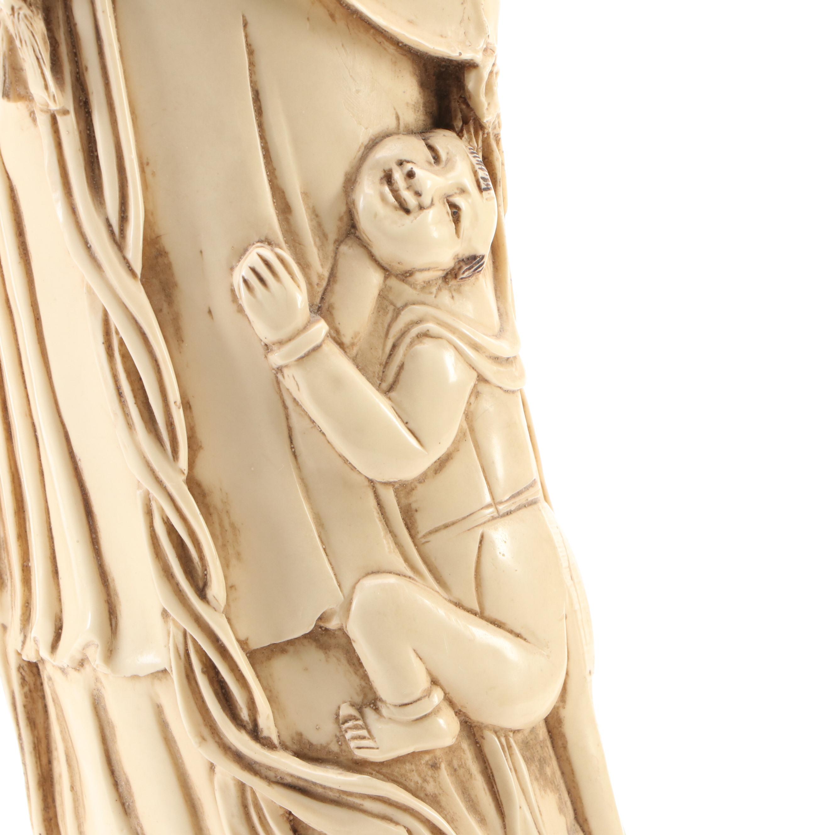 Faux Tusk Carved Guanyin Figure