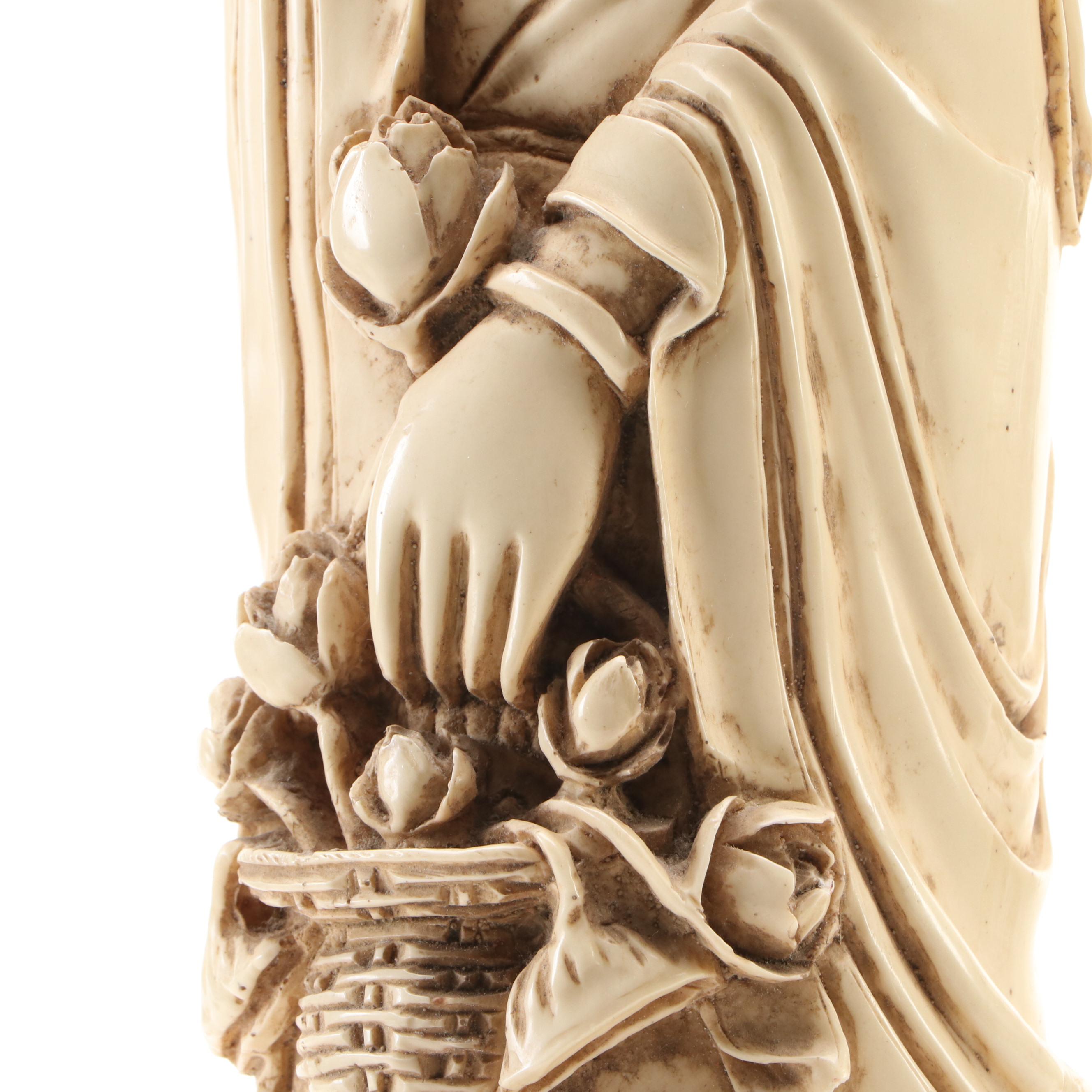 Faux Tusk Carved Guanyin Figure