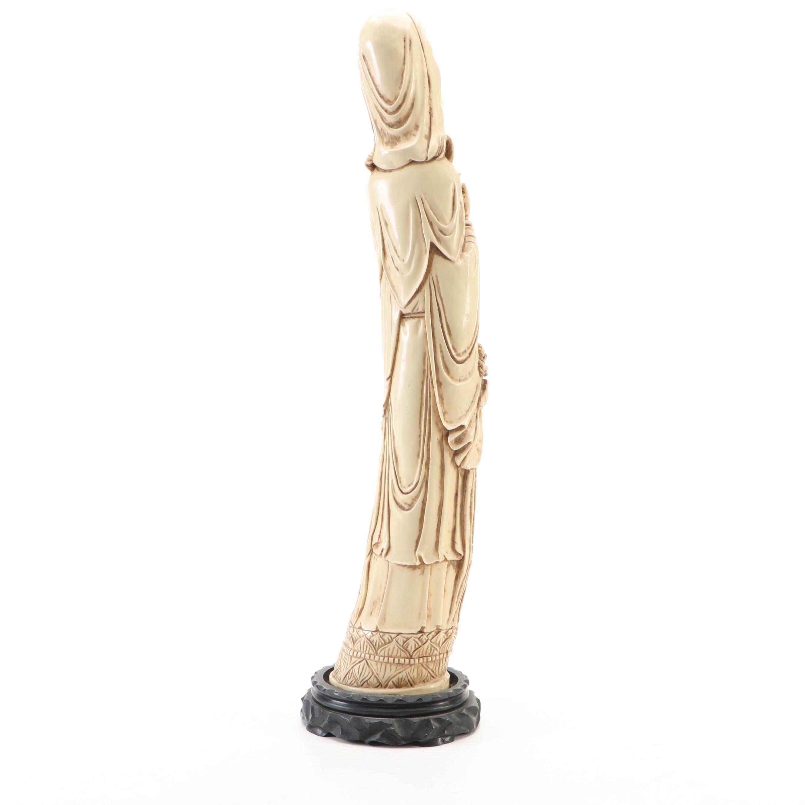 Faux Tusk Carved Guanyin Figure