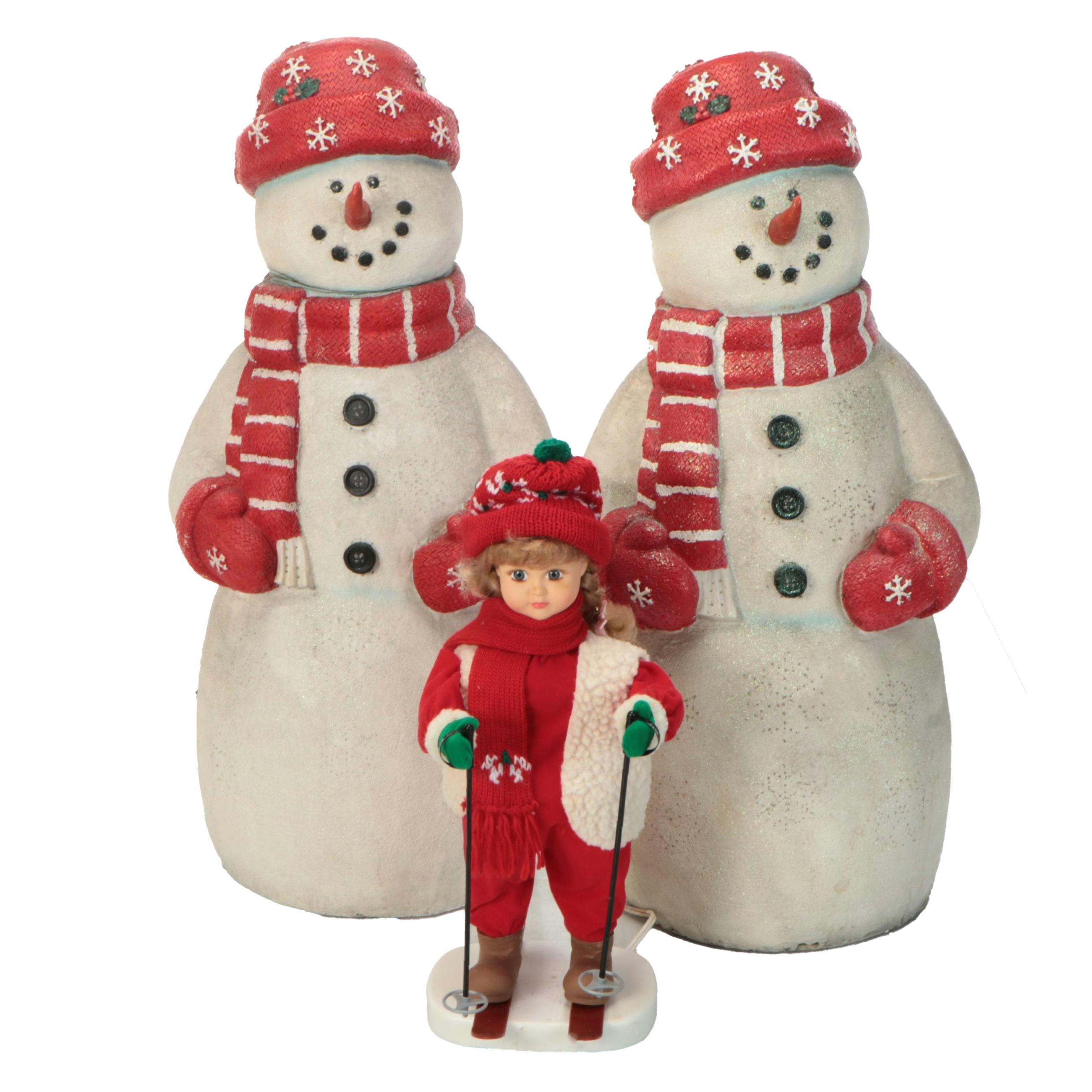 Christmas 32 Fiber Optic Snowmen with Animated Ski Figure