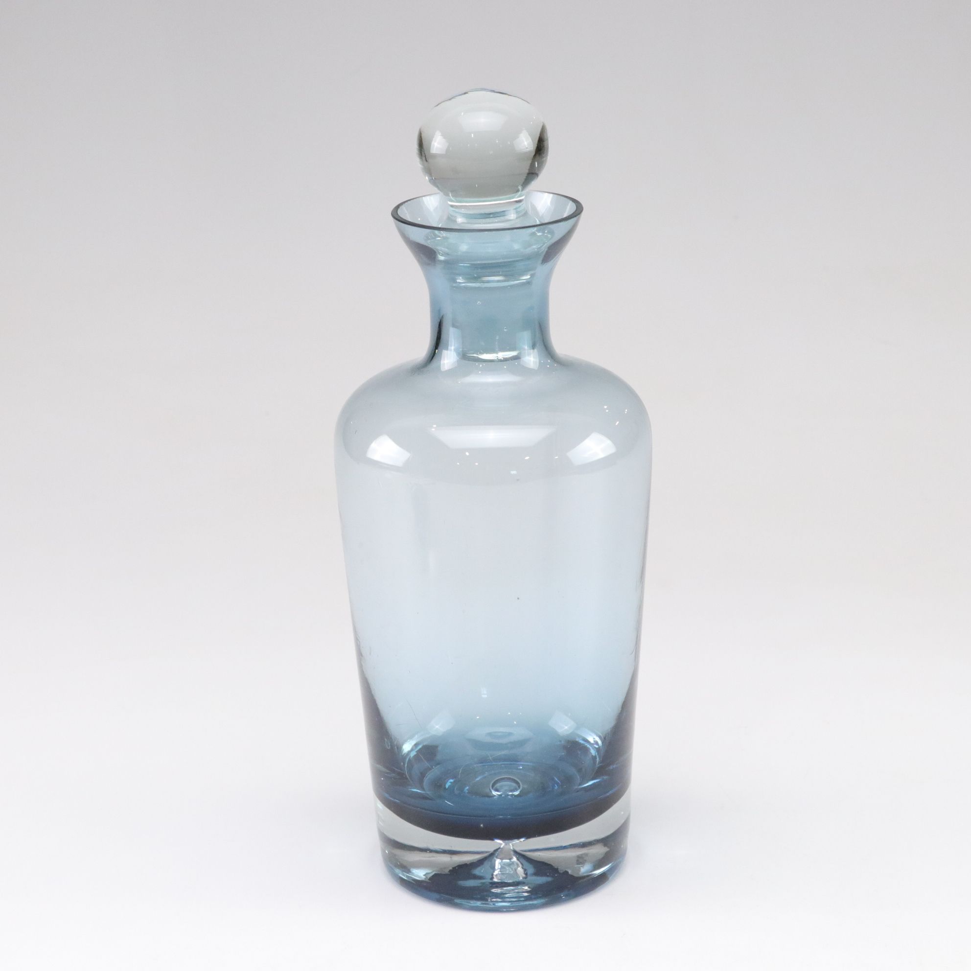 Blue Ombré Glass Decanter with Cut Crystal Ball and Cobalt Swirl Paperweights