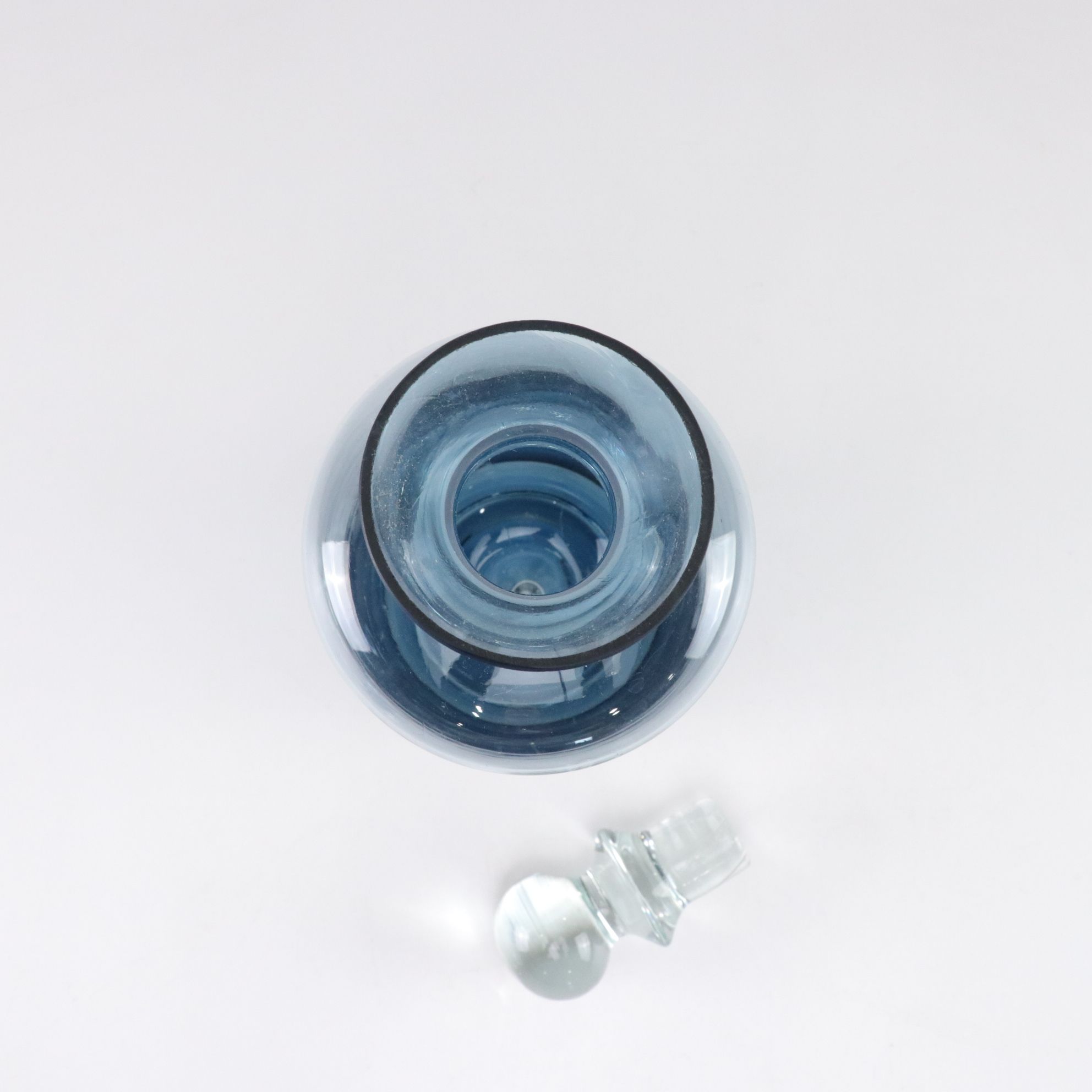 Blue Ombré Glass Decanter with Cut Crystal Ball and Cobalt Swirl Paperweights