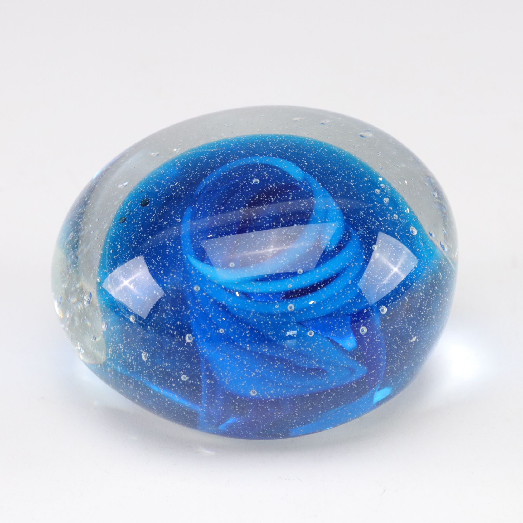 Blue Ombré Glass Decanter with Cut Crystal Ball and Cobalt Swirl Paperweights