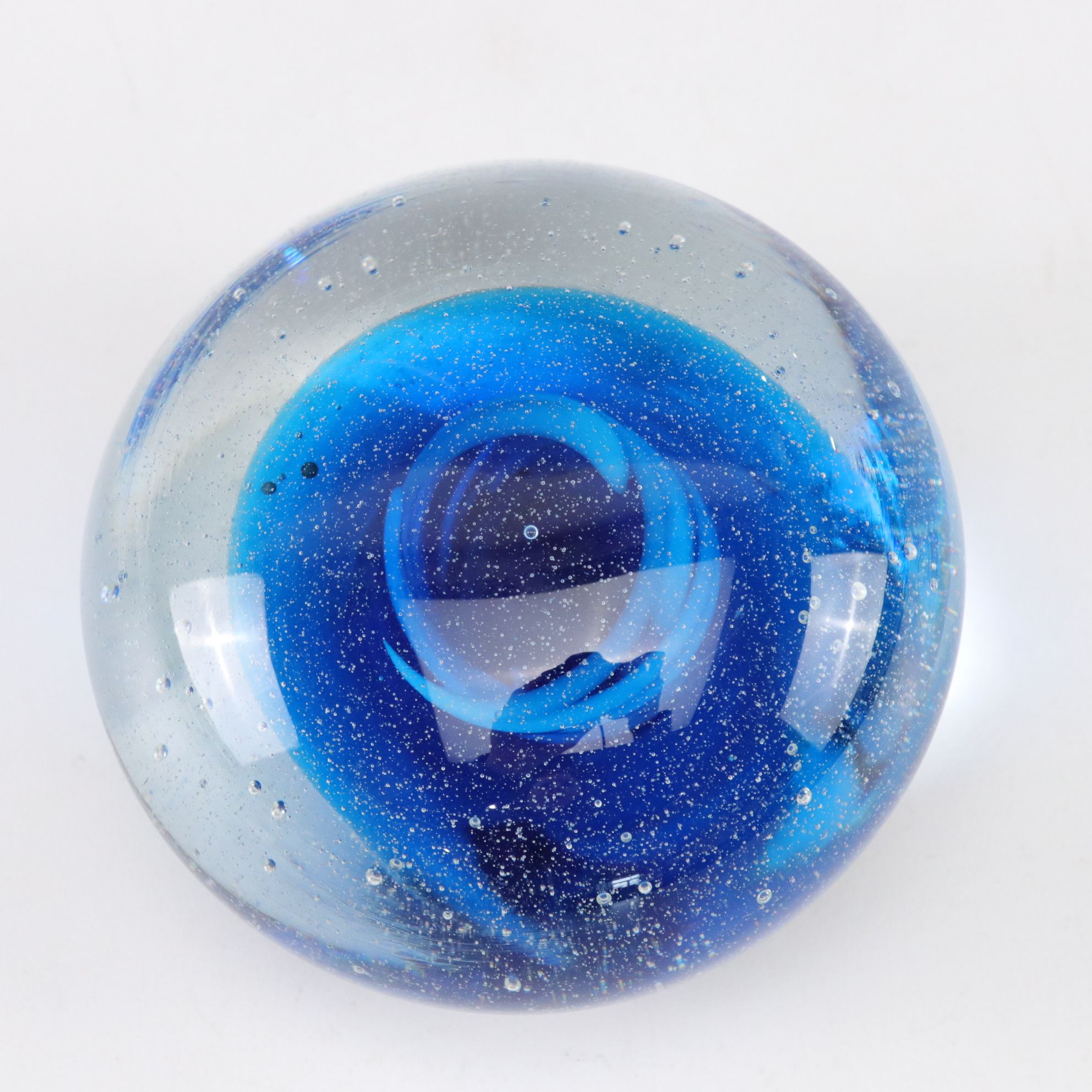 Blue Ombré Glass Decanter with Cut Crystal Ball and Cobalt Swirl Paperweights