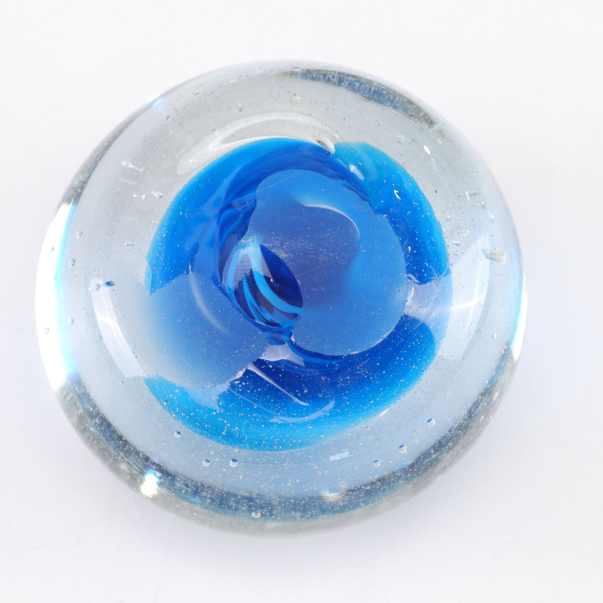 Blue Ombré Glass Decanter with Cut Crystal Ball and Cobalt Swirl Paperweights