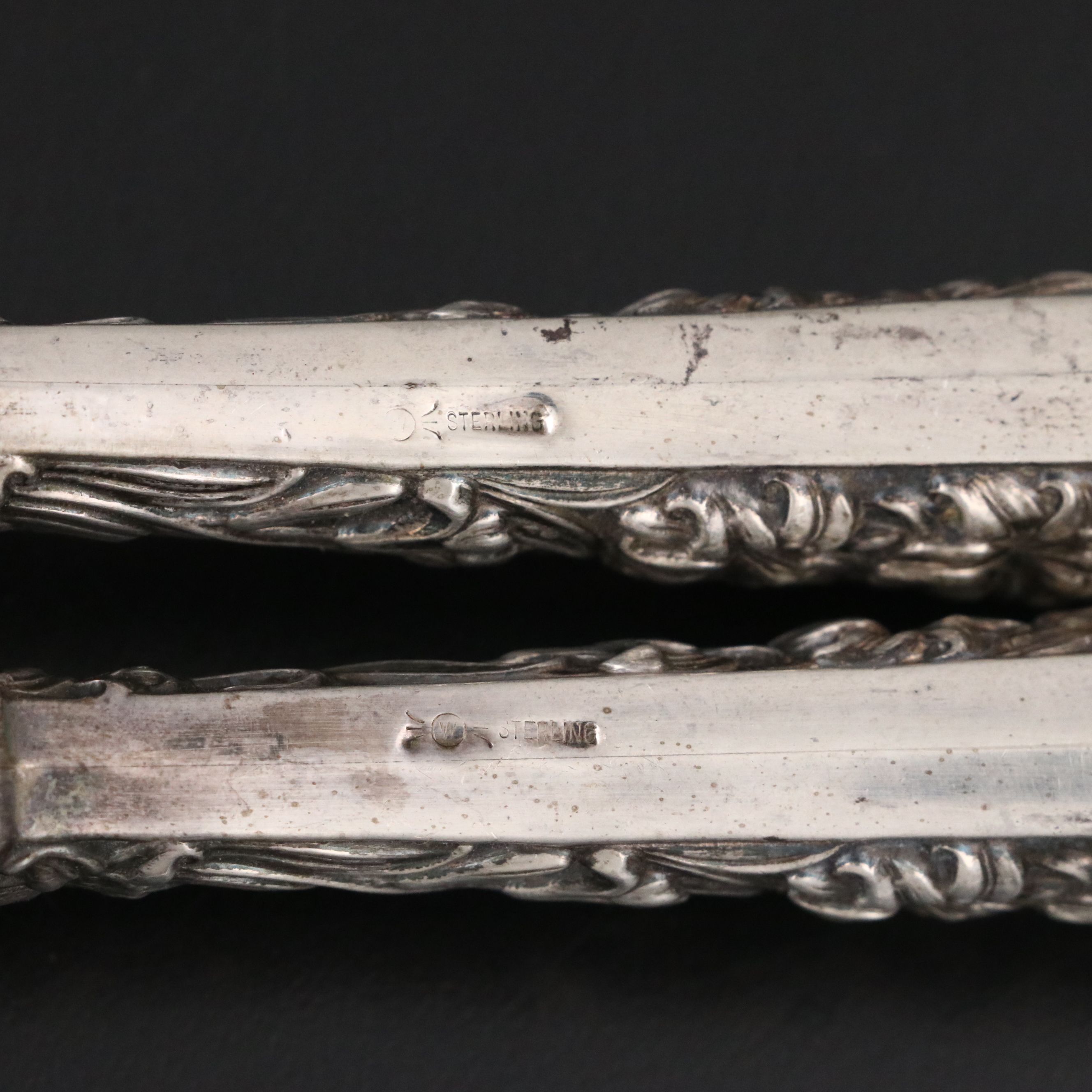 F. M. Whiting Wood with Sterling Silver Handle Serving Fork and Spoon