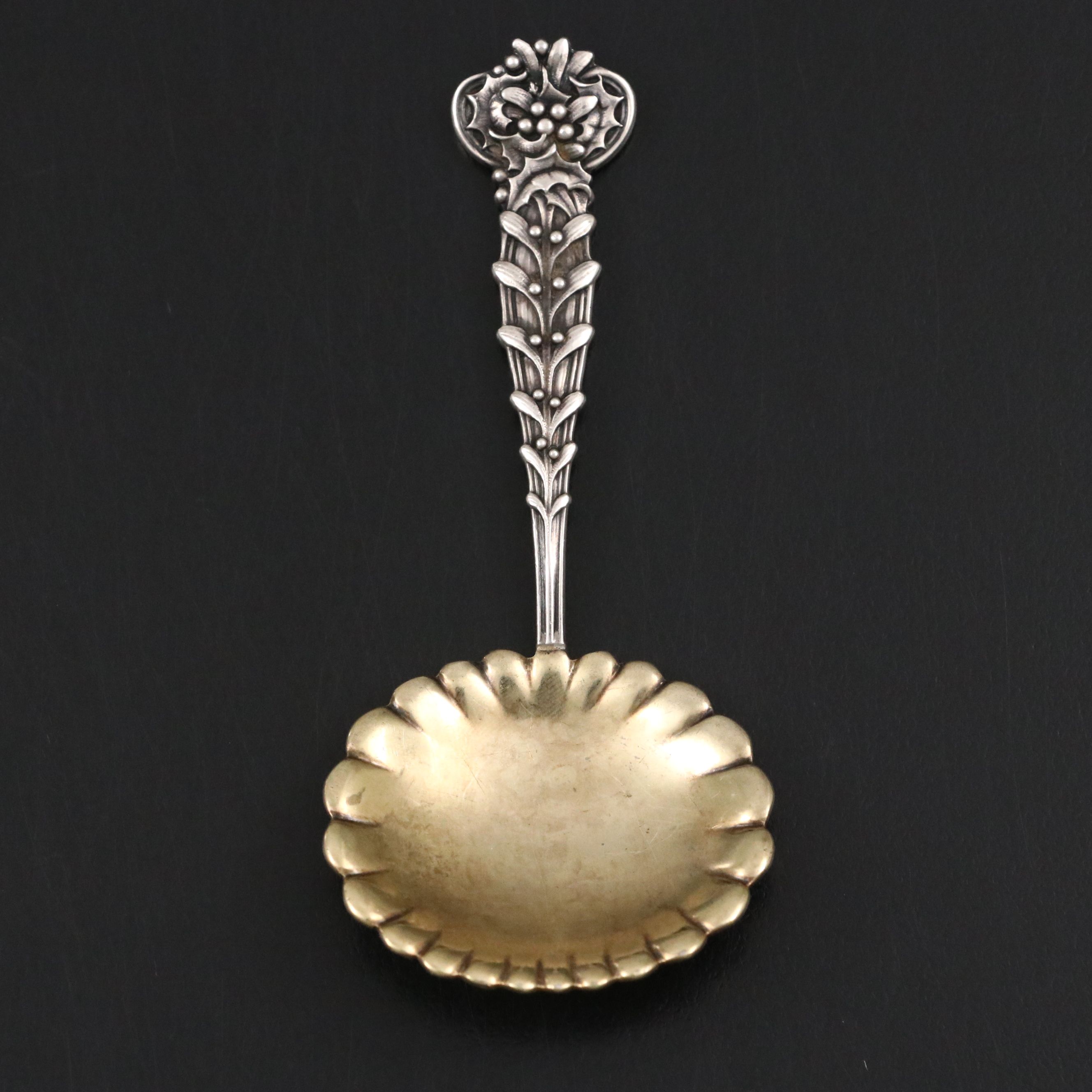 Tiffany & Co. "Holly and Mistletoe" Gold Gilt Sterling Silver Bonbon Spoon
