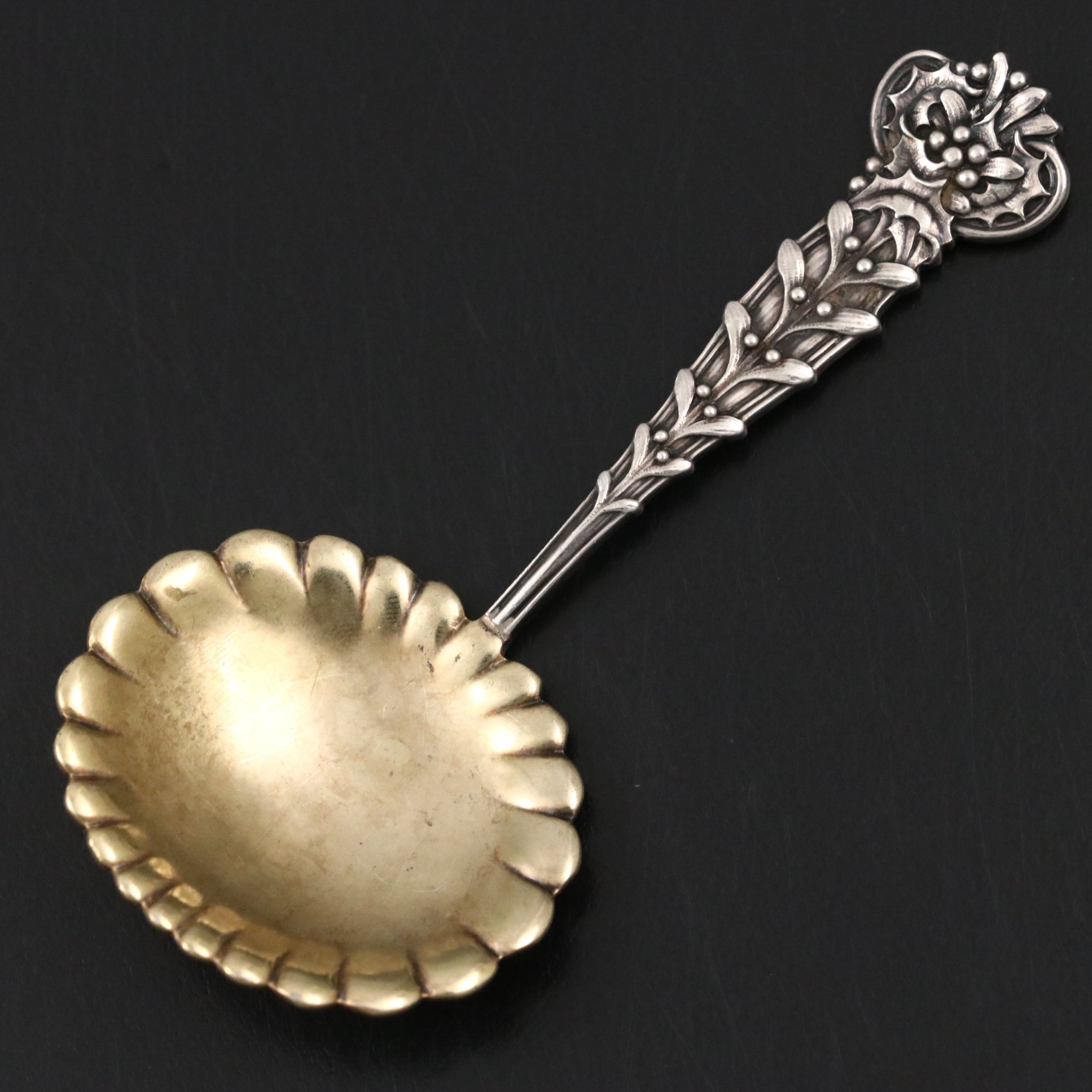 Tiffany & Co. "Holly and Mistletoe" Gold Gilt Sterling Silver Bonbon Spoon