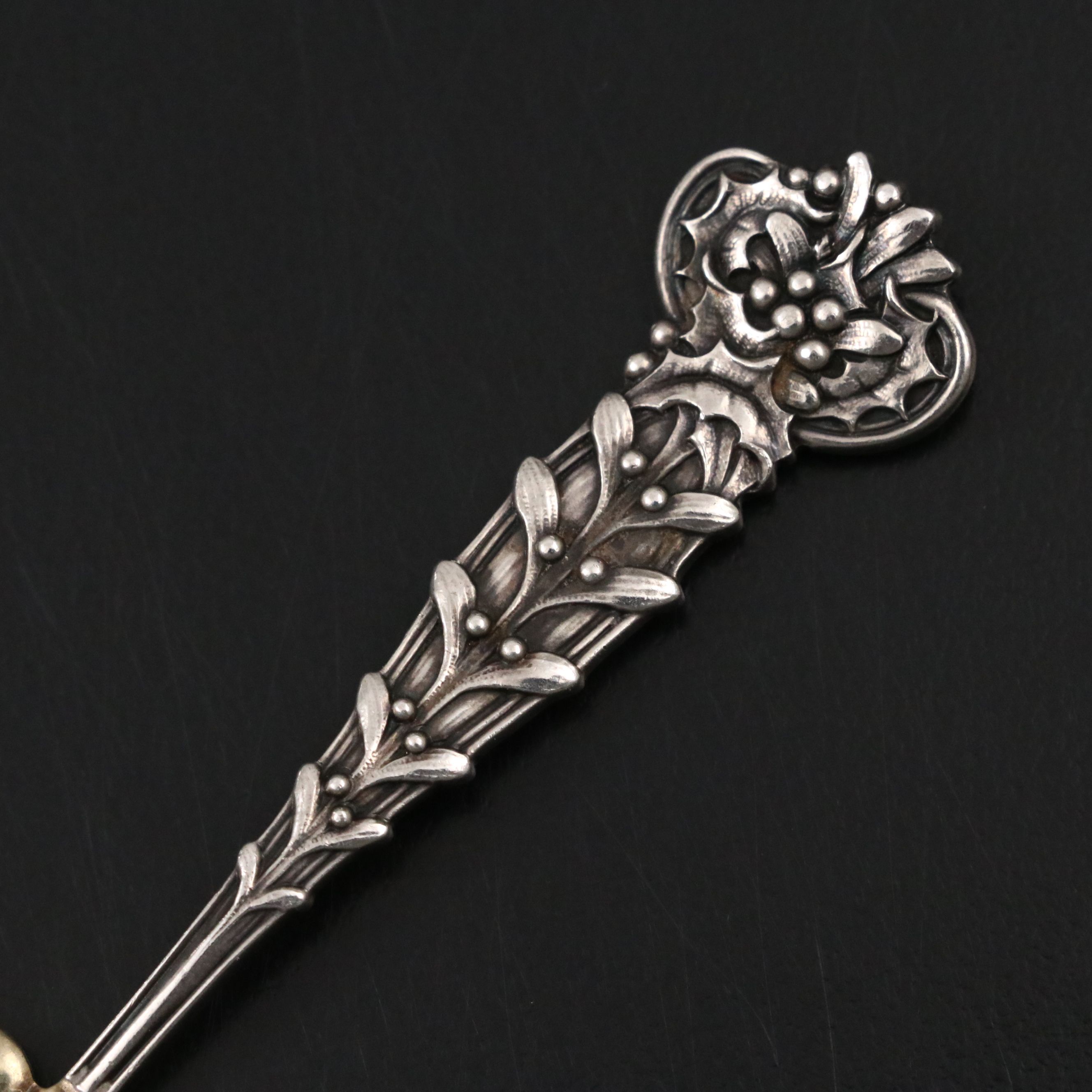 Tiffany & Co. "Holly and Mistletoe" Gold Gilt Sterling Silver Bonbon Spoon