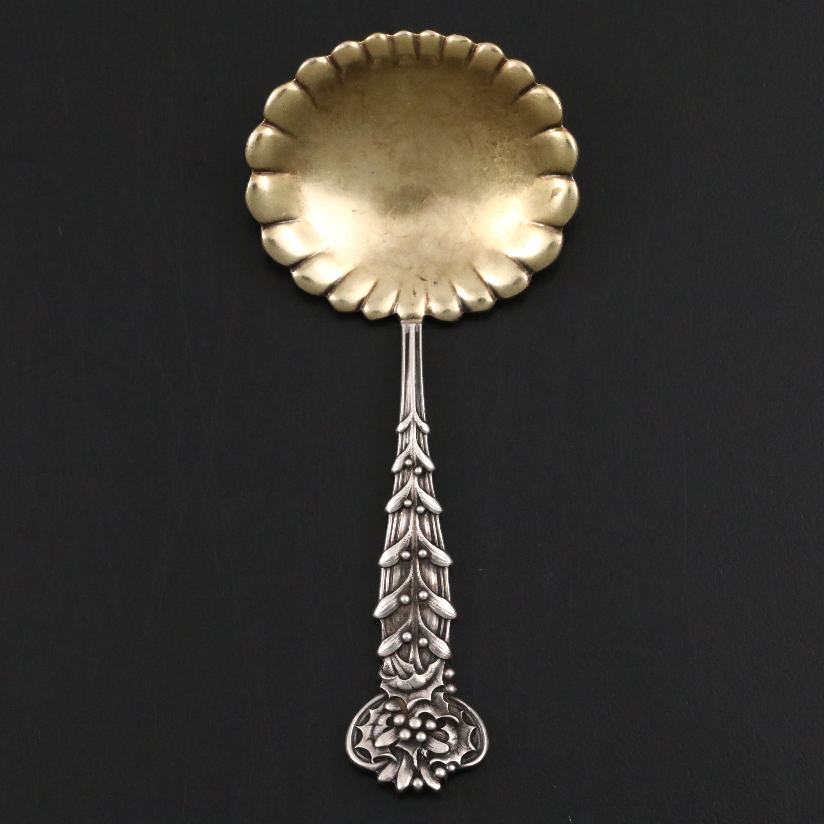 Tiffany & Co. "Holly and Mistletoe" Gold Gilt Sterling Silver Bonbon Spoon