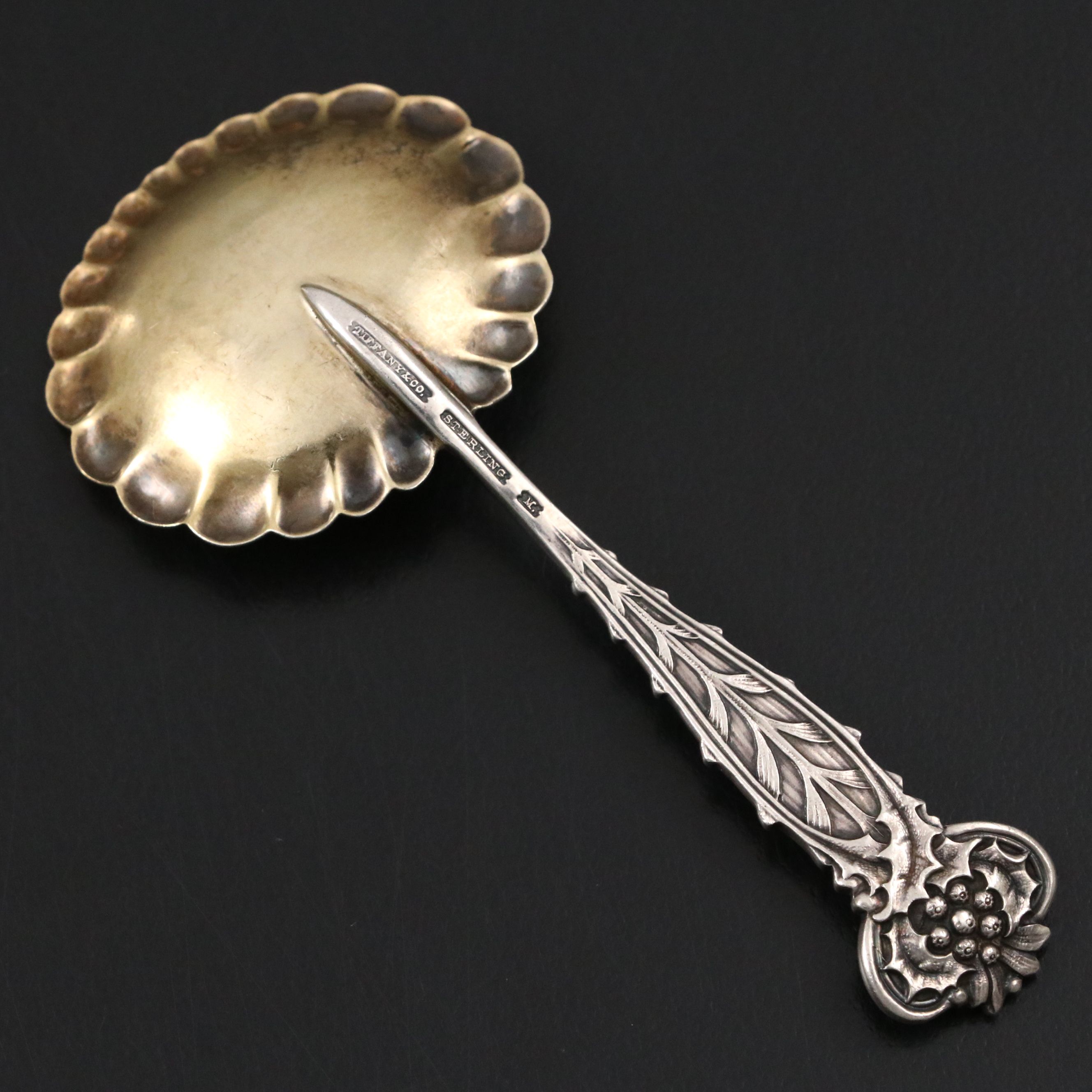 Tiffany & Co. "Holly and Mistletoe" Gold Gilt Sterling Silver Bonbon Spoon