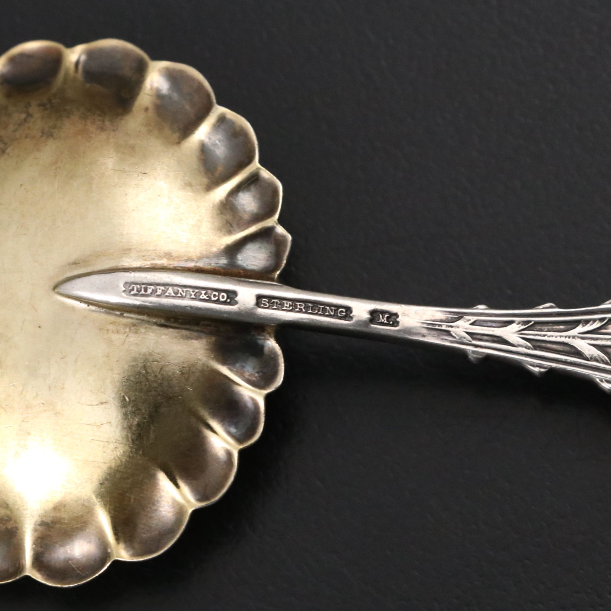 Tiffany & Co. "Holly and Mistletoe" Gold Gilt Sterling Silver Bonbon Spoon