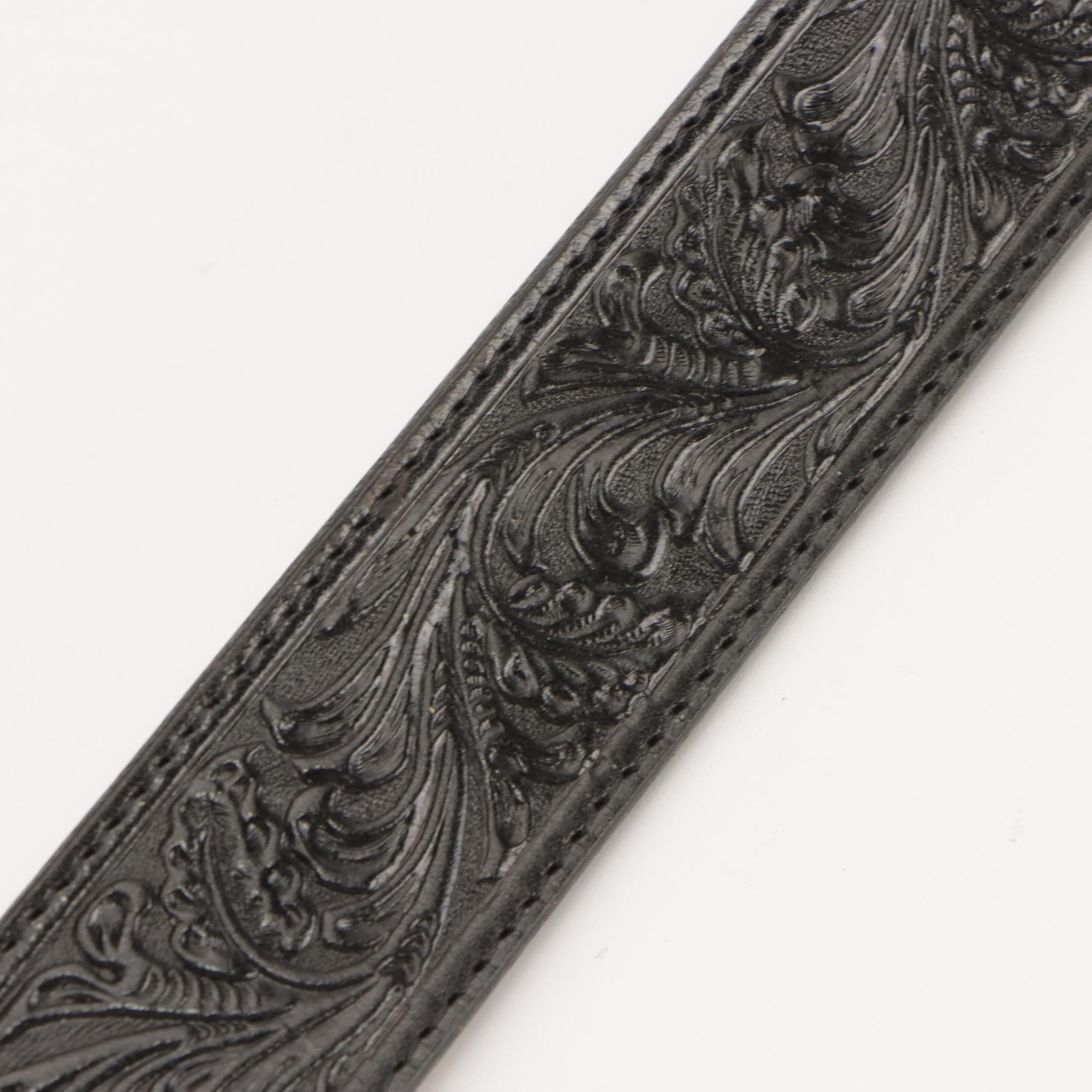 Tony Lama, Justin & Nocona Tooled Leather Belts with Mosaic Inlay Buckle