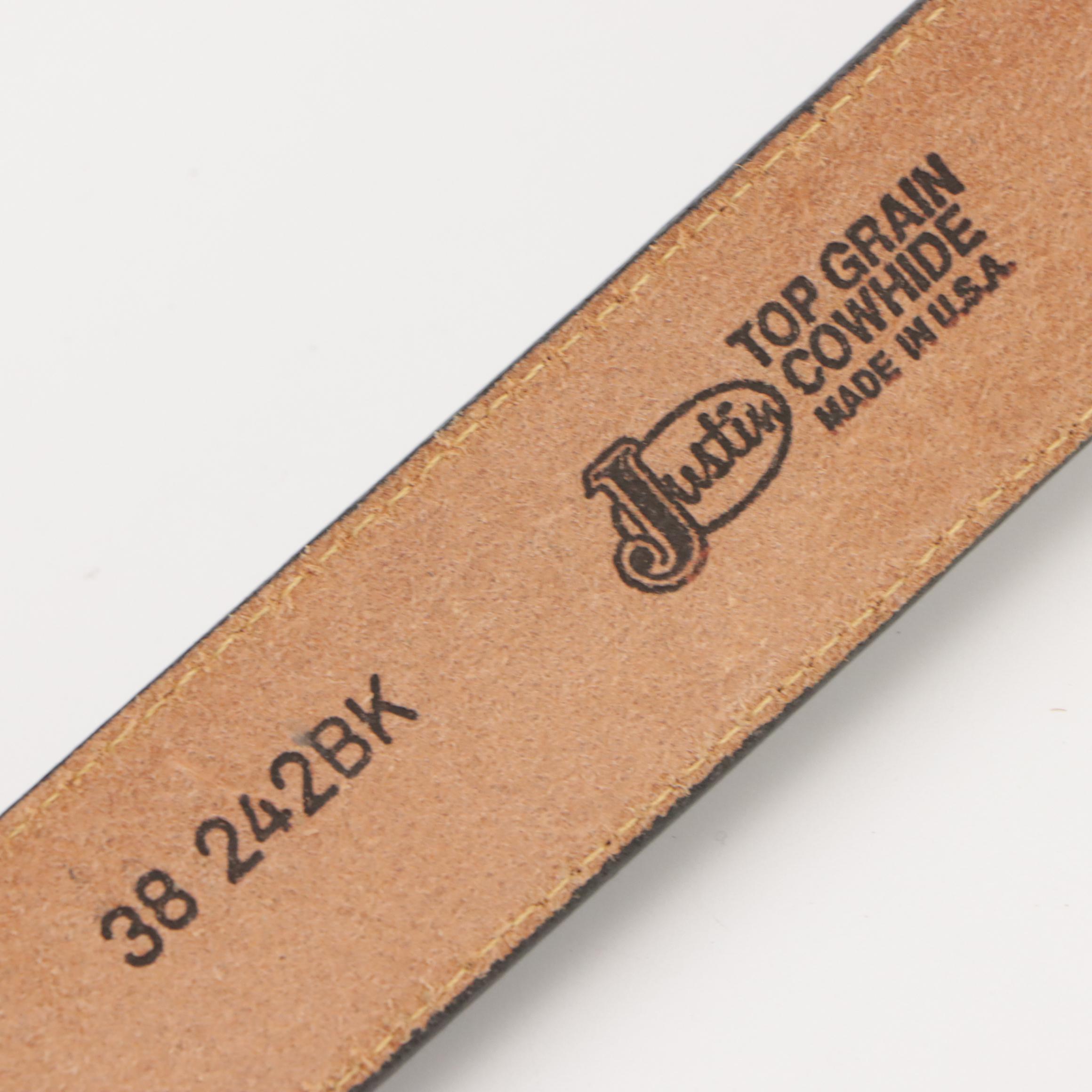 Tony Lama, Justin & Nocona Tooled Leather Belts with Mosaic Inlay Buckle