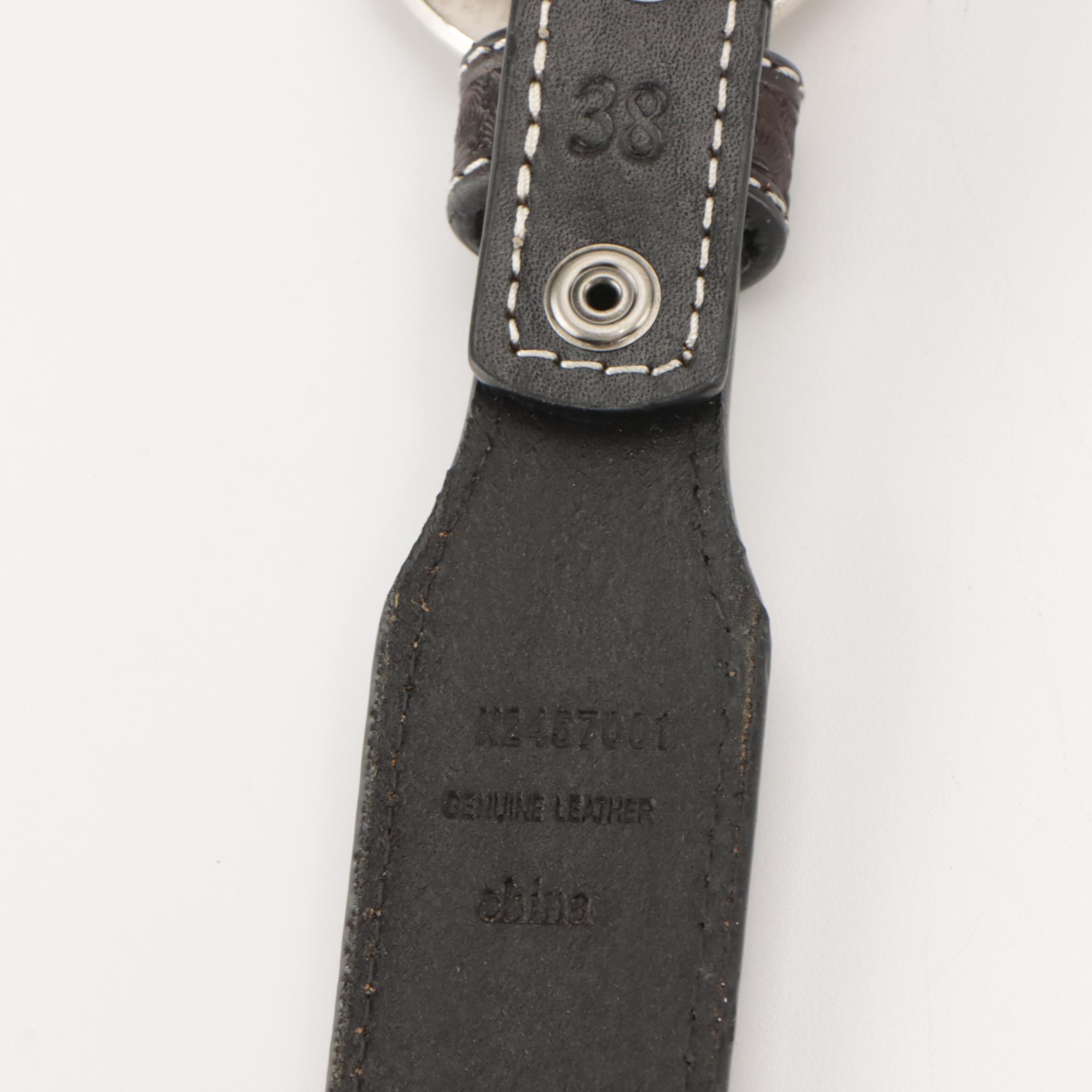 Tony Lama, Justin & Nocona Tooled Leather Belts with Mosaic Inlay Buckle