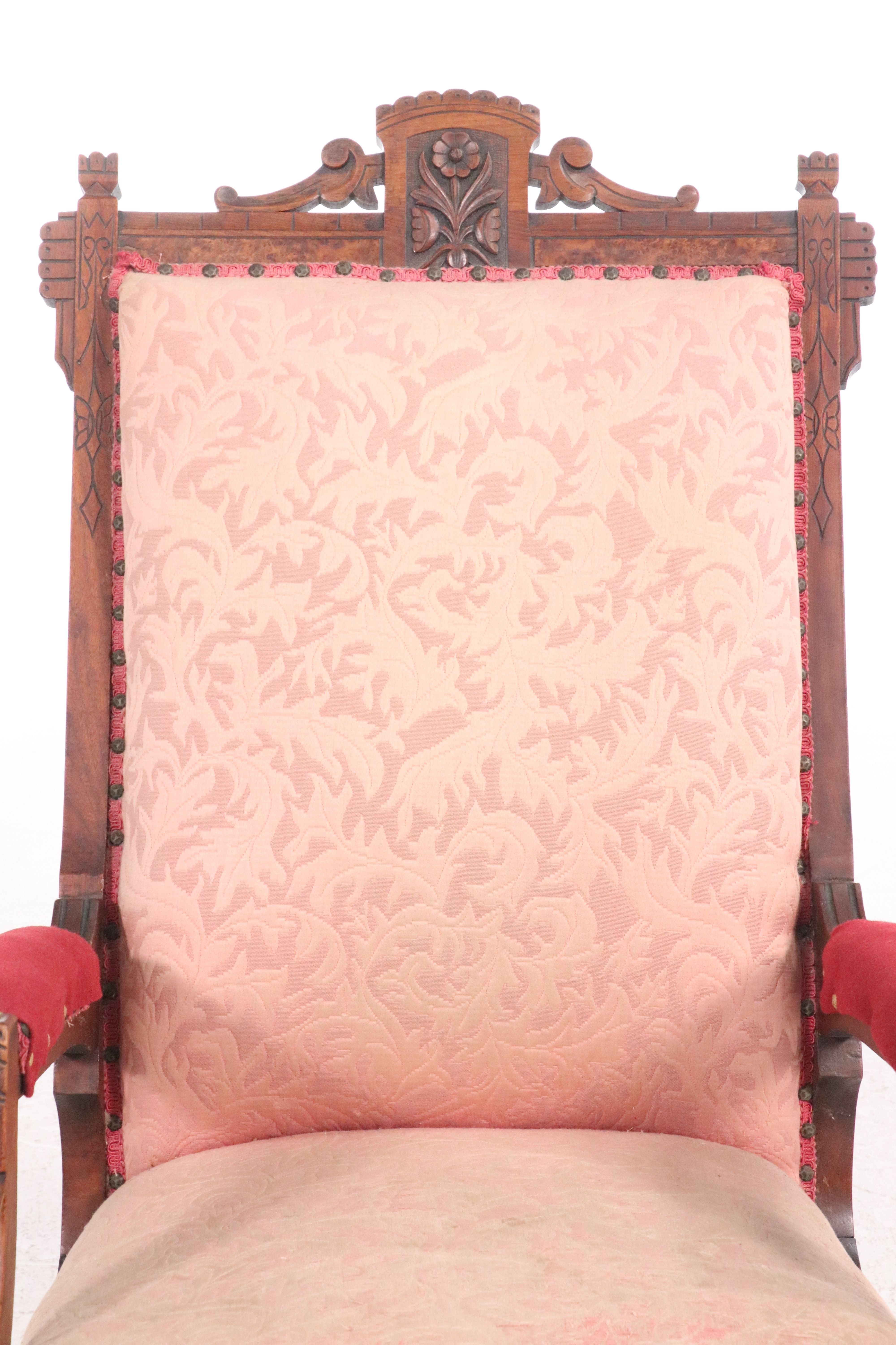 Victorian Eastlake Style Walnut Spring Rocker, Late 19th Century