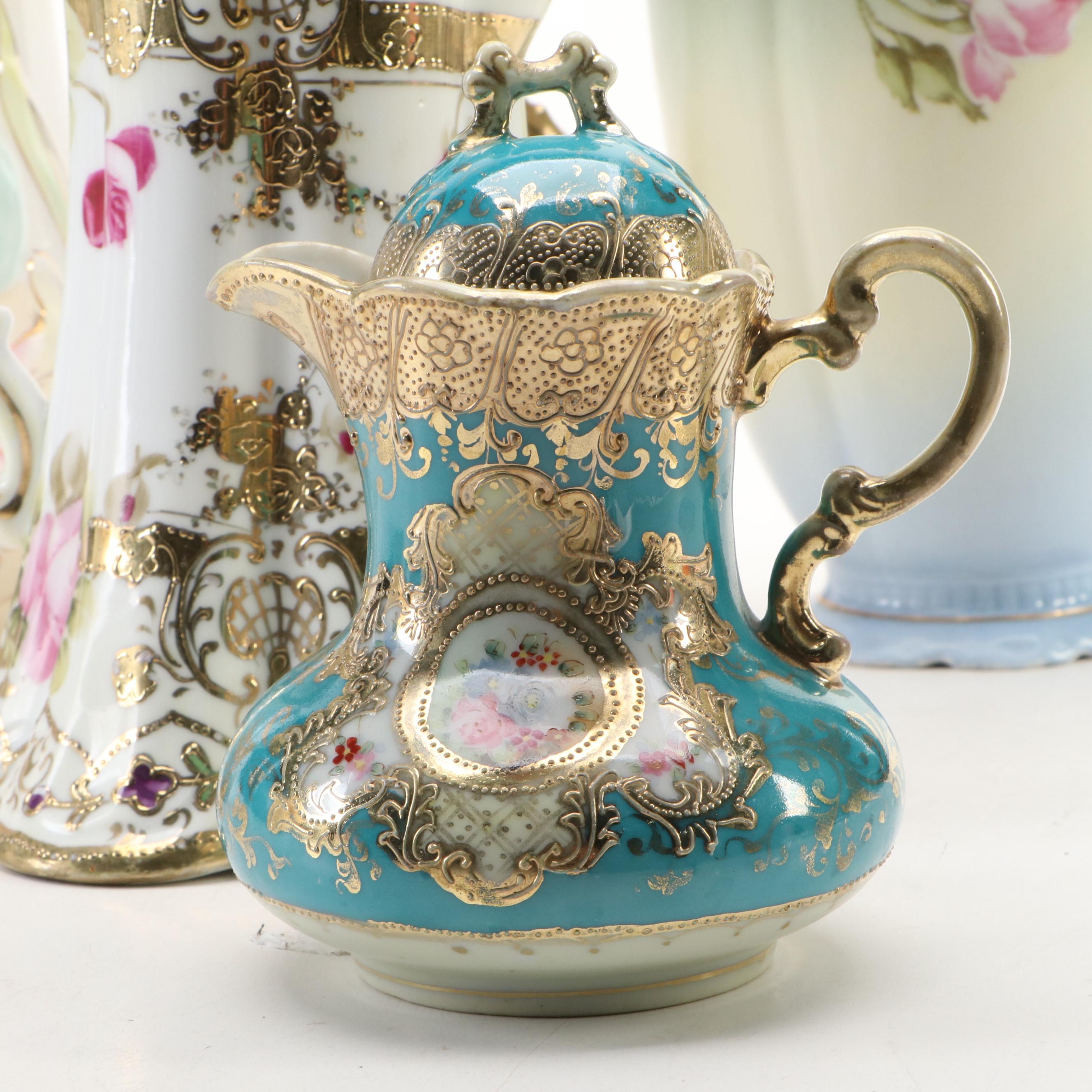 Nippon and Royal Austria Porcelain Teapots with Other Porcelain Teaware
